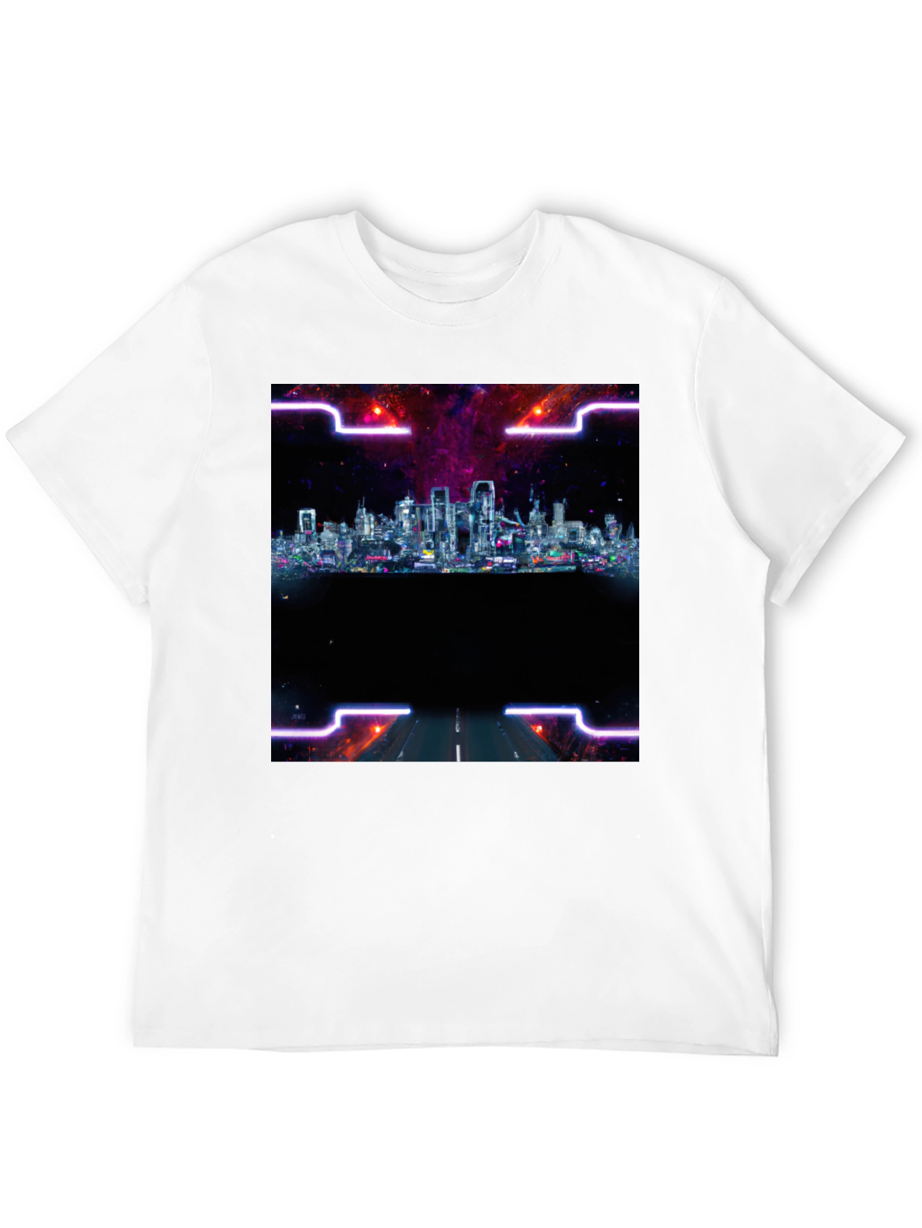 Cyberpunk Cityscape T-Shirt - Black Crew Neck Tee