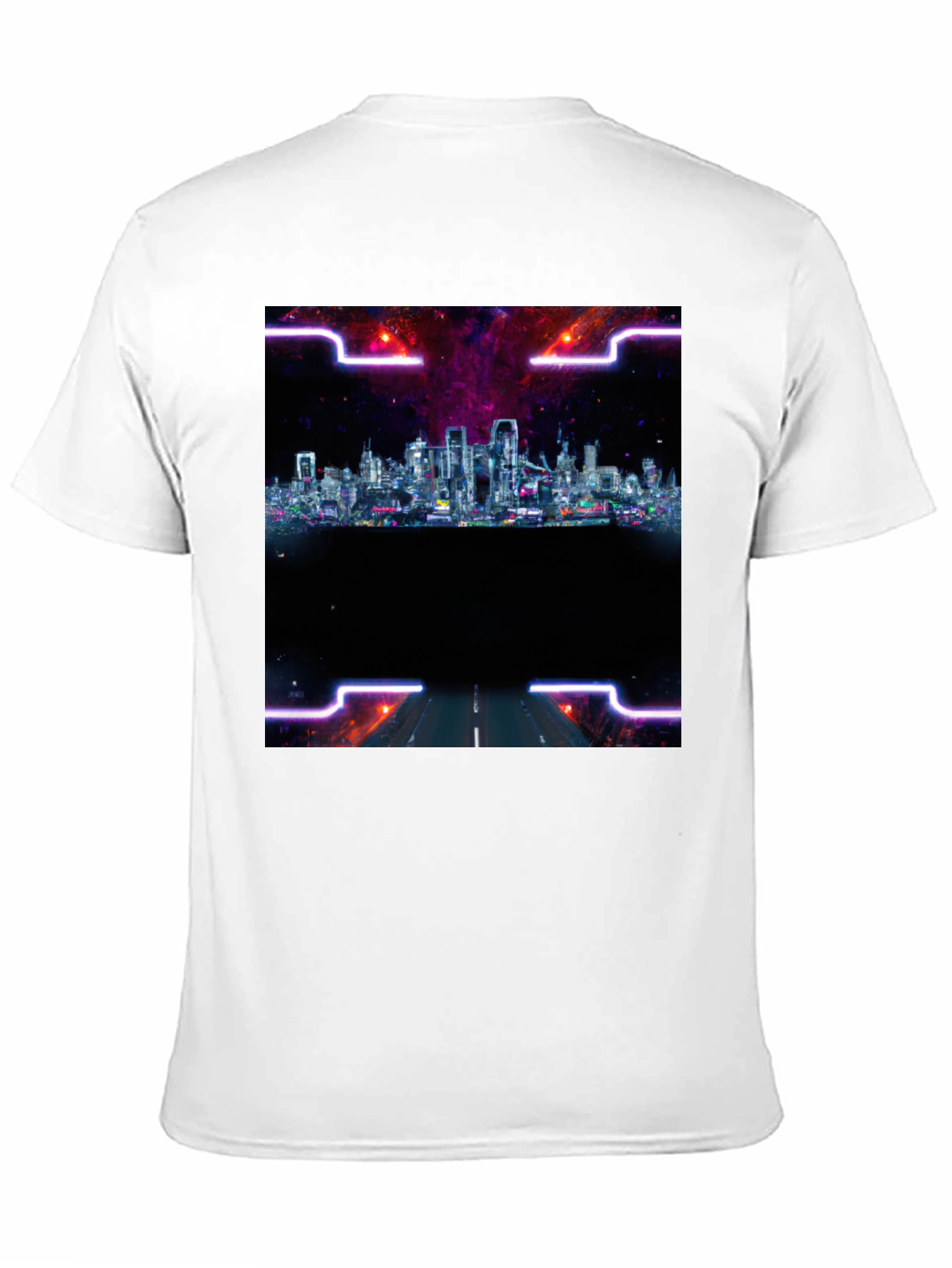 Cyberpunk Cityscape T-Shirt - Black Crew Neck Tee