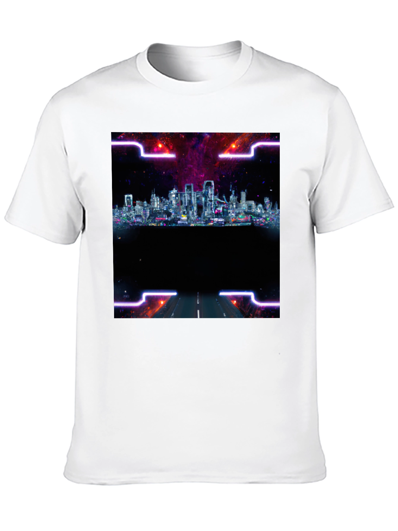 Cyberpunk Cityscape T-Shirt - Black Crew Neck Tee