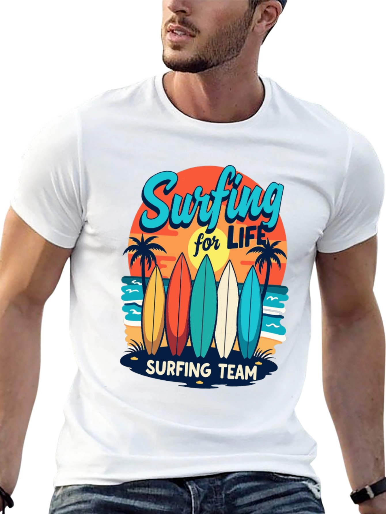 Surfing Team Graphic Tee - Beach Life Shirt