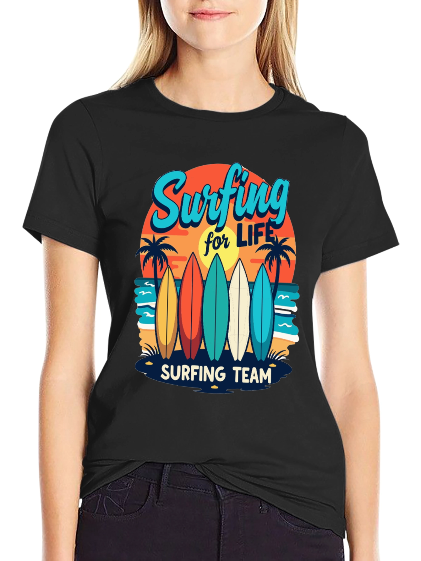 Surfing Team Graphic Tee - Beach Life Shirt