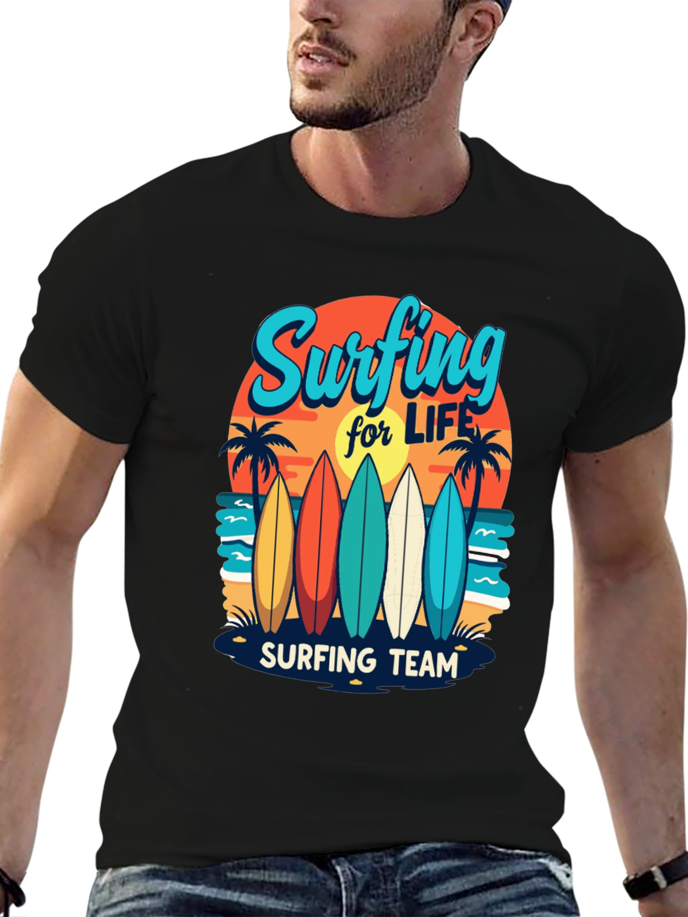 Surfing Team Graphic Tee - Beach Life Shirt