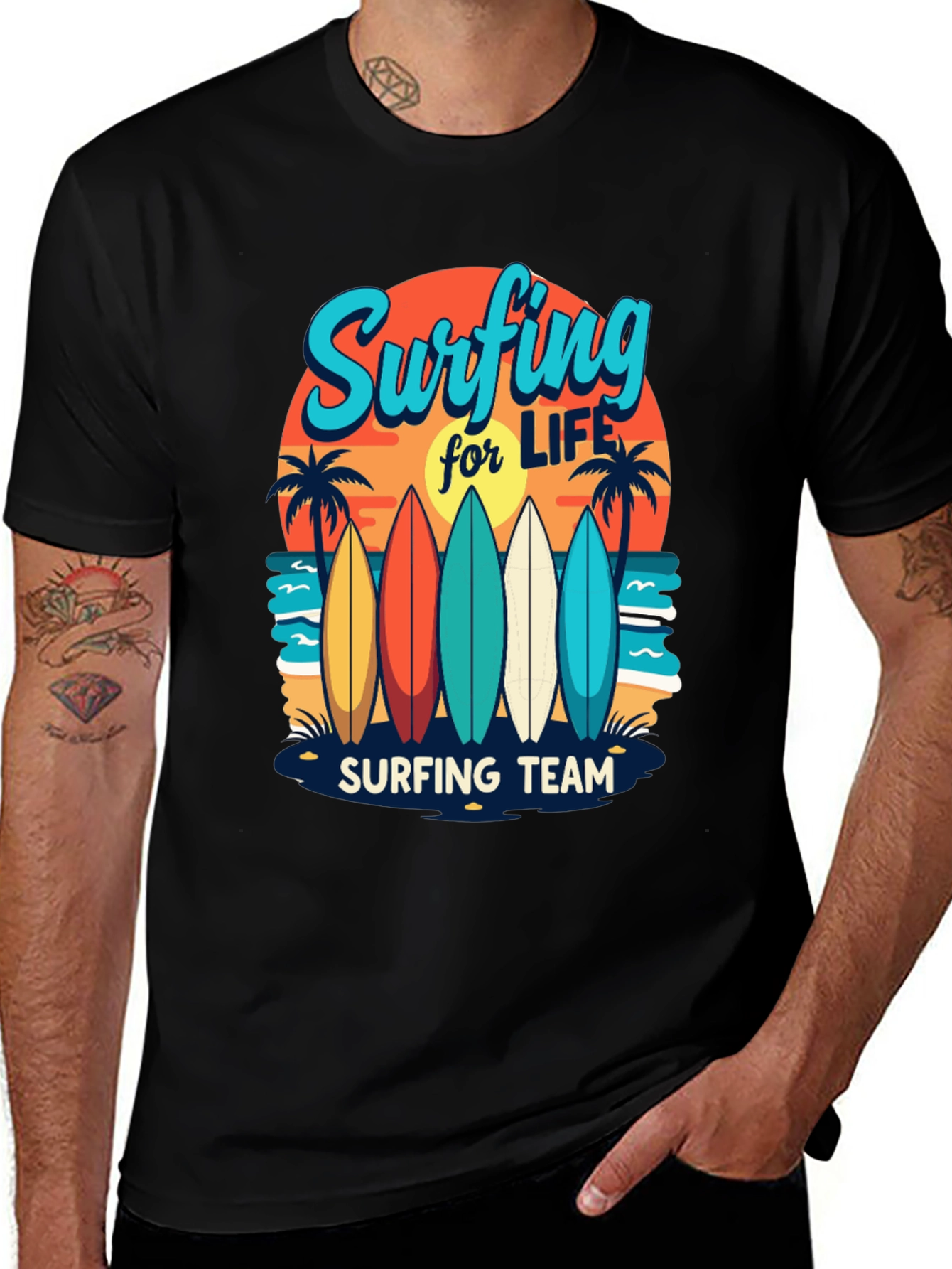 Surfing Team Graphic Tee - Beach Life Shirt