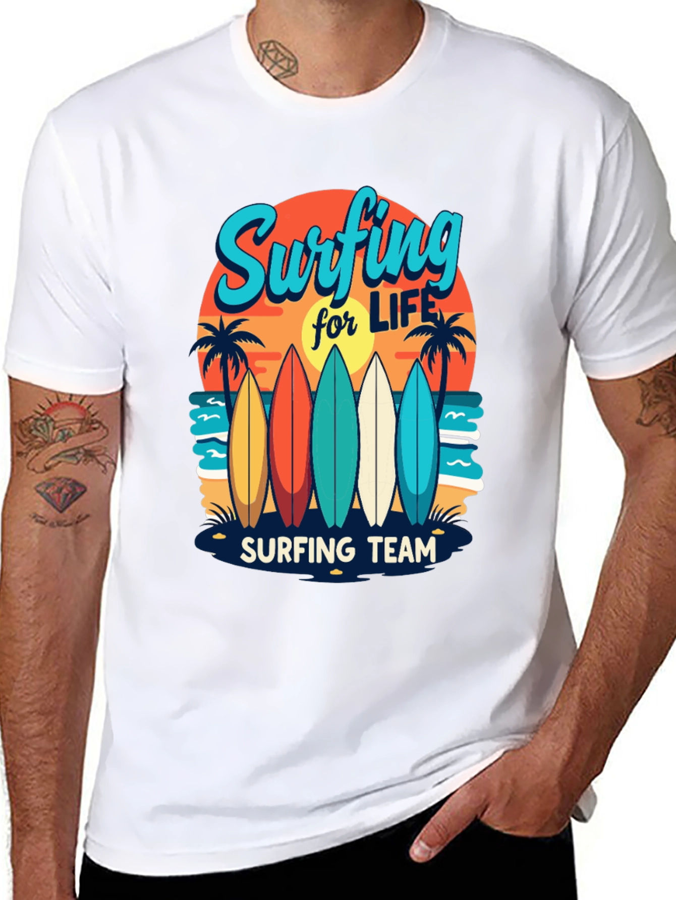 Surfing Team Graphic Tee - Beach Life Shirt