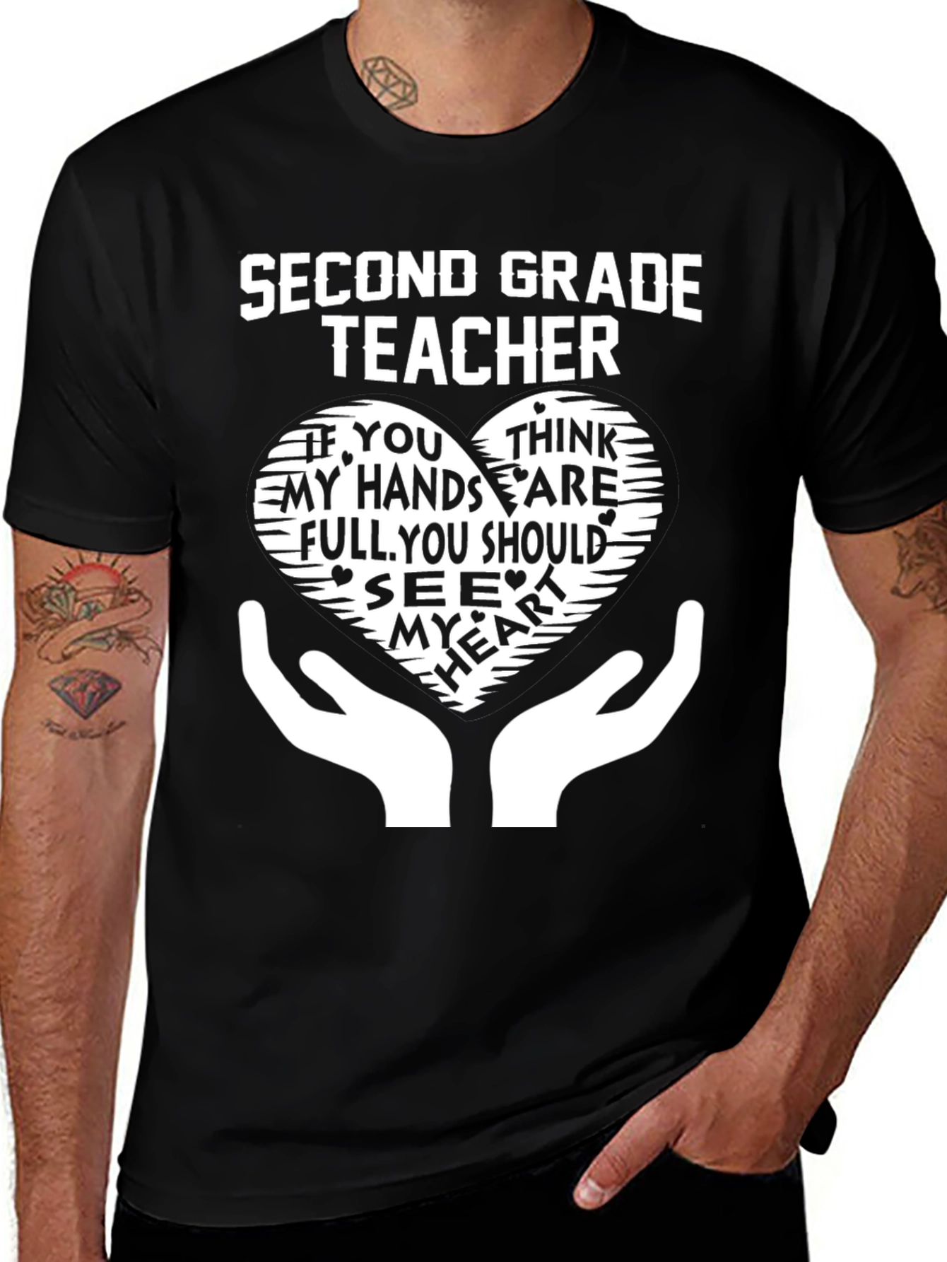 Second Grade Teacher Heart Hands Graphic T-Shirt