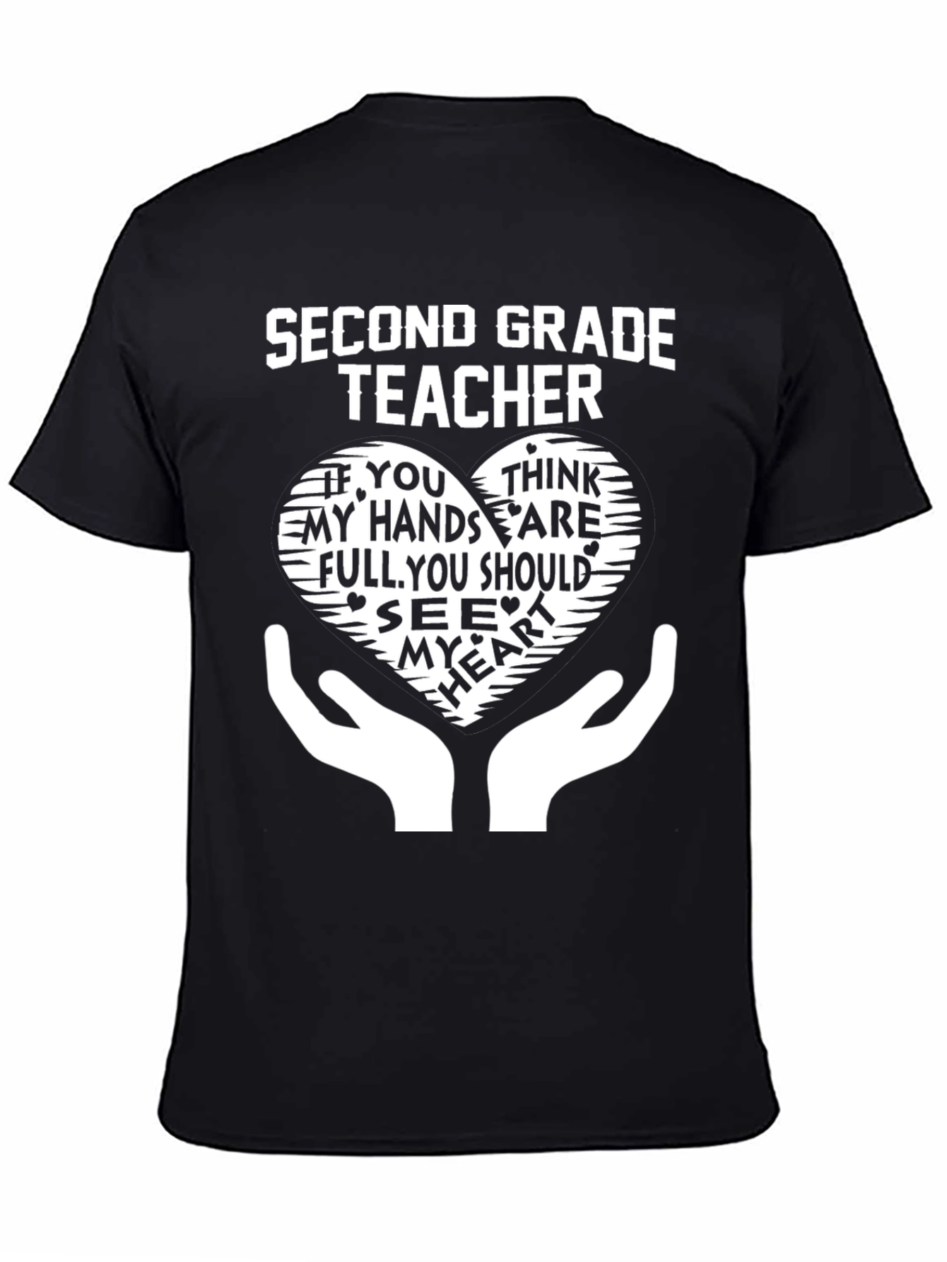 Second Grade Teacher Heart Hands Graphic T-Shirt