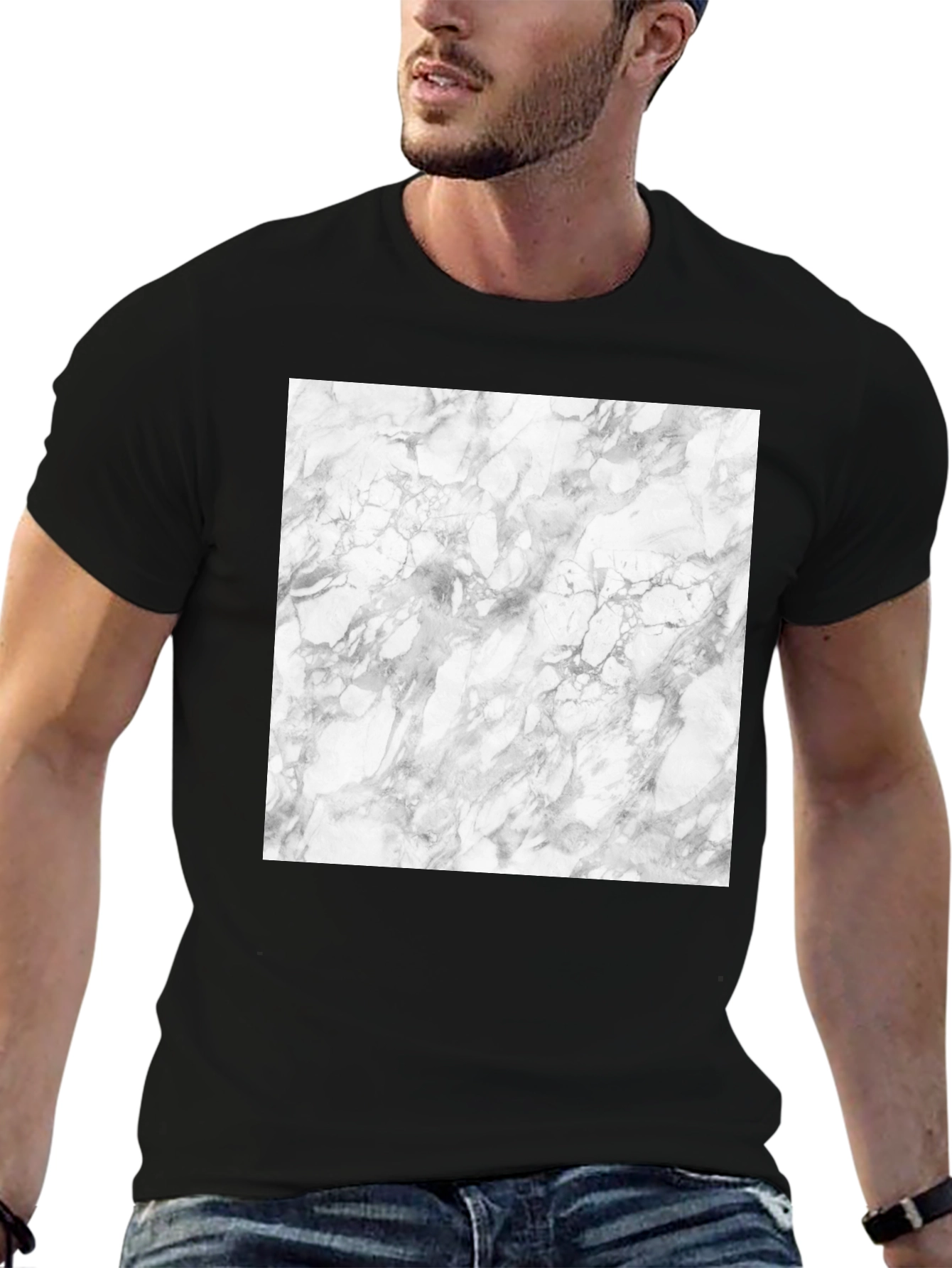 Marble Graphic Tee - Stylish Black Cotton T-Shirt