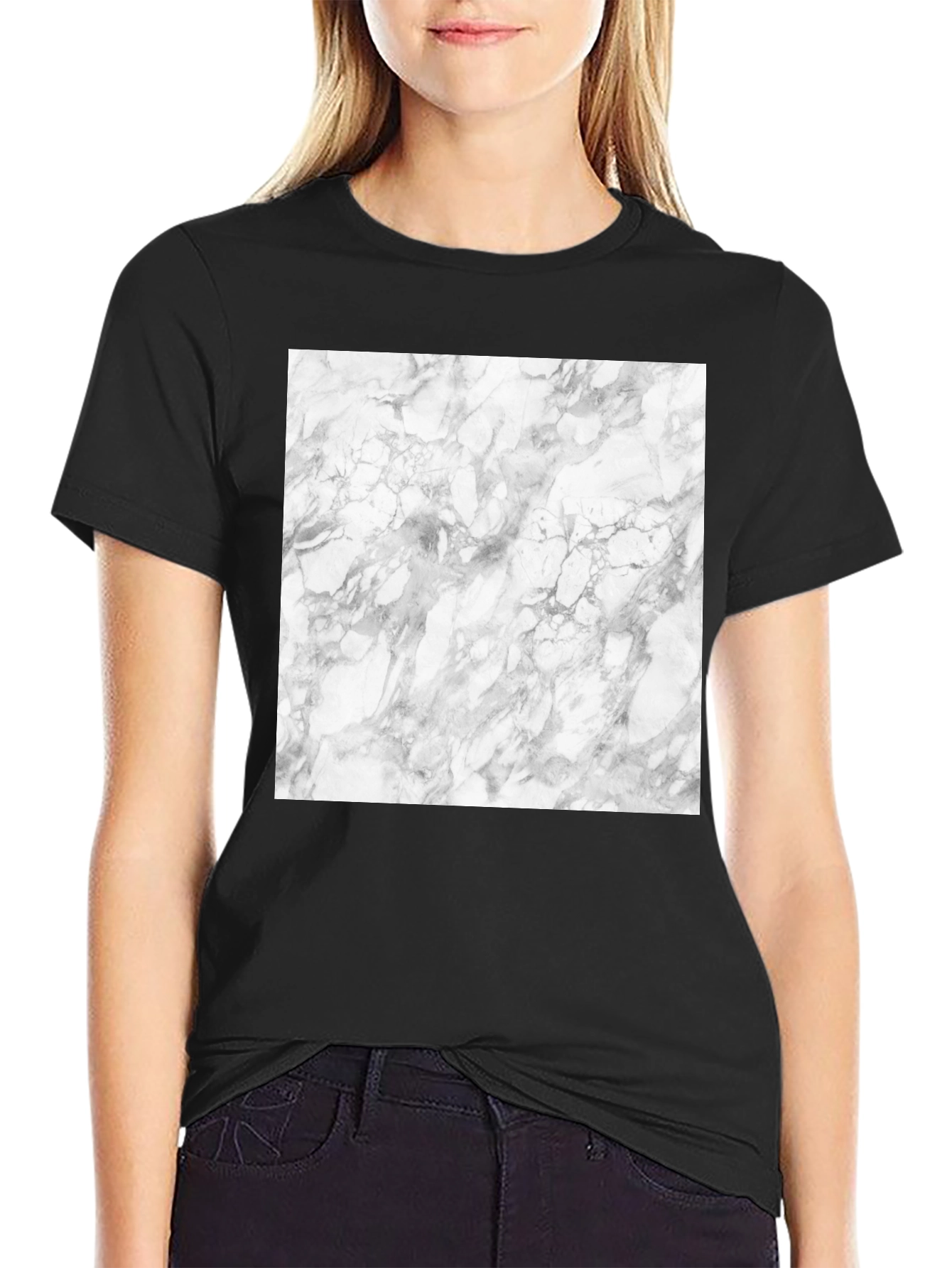 Marble Graphic Tee - Stylish Black Cotton T-Shirt