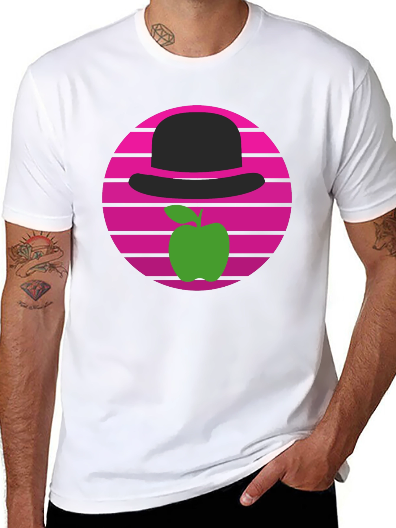 Apple & Bowler Hat Graphic Tee - Retro Style