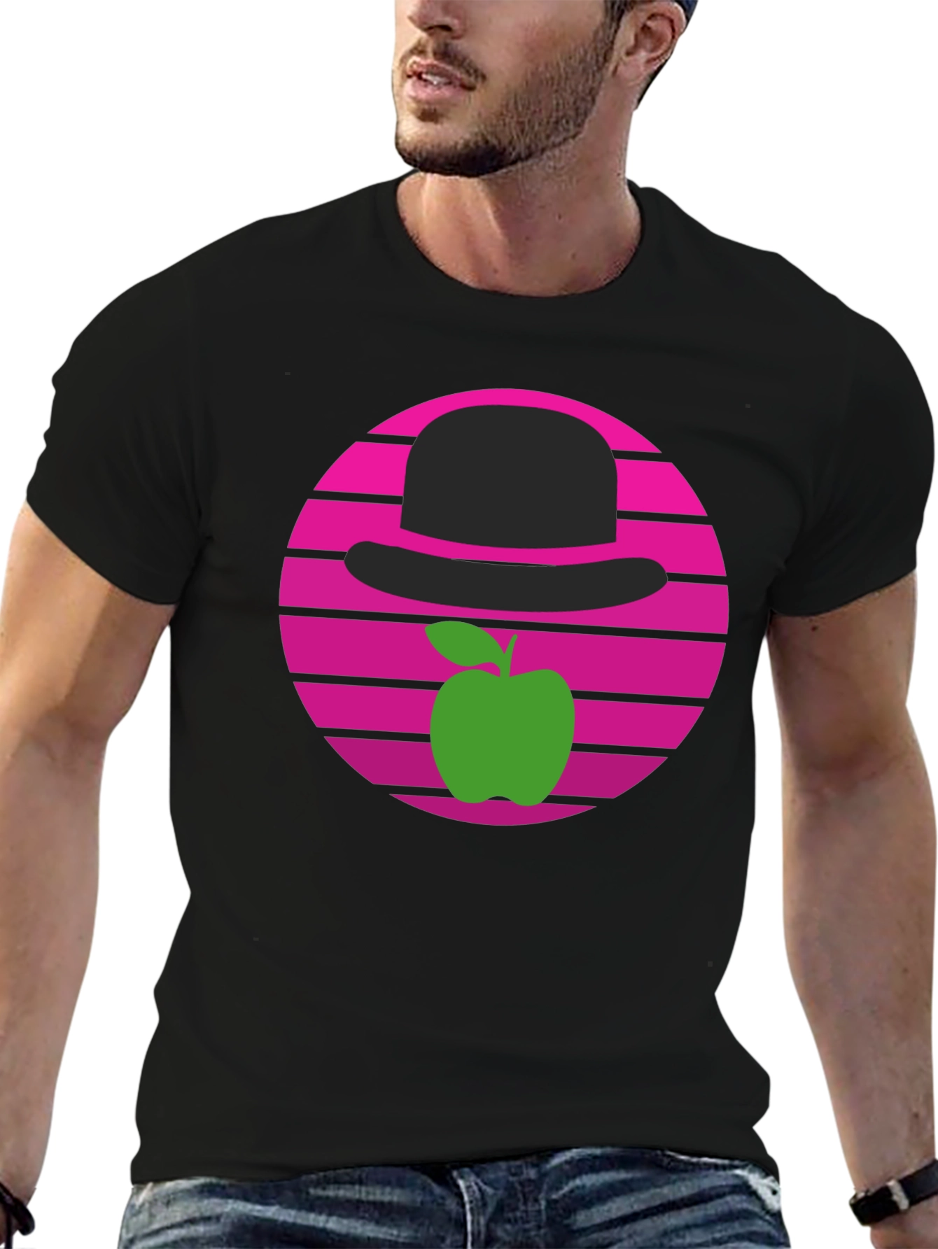 Apple & Bowler Hat Graphic Tee - Retro Style