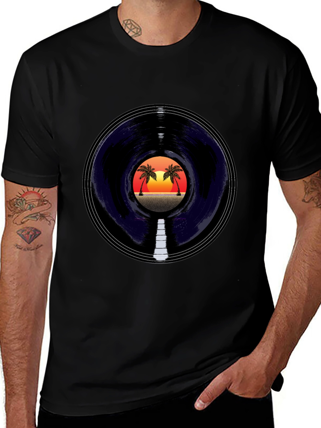 Sunset Vinyl Graphic Tee - Tropical Vibes