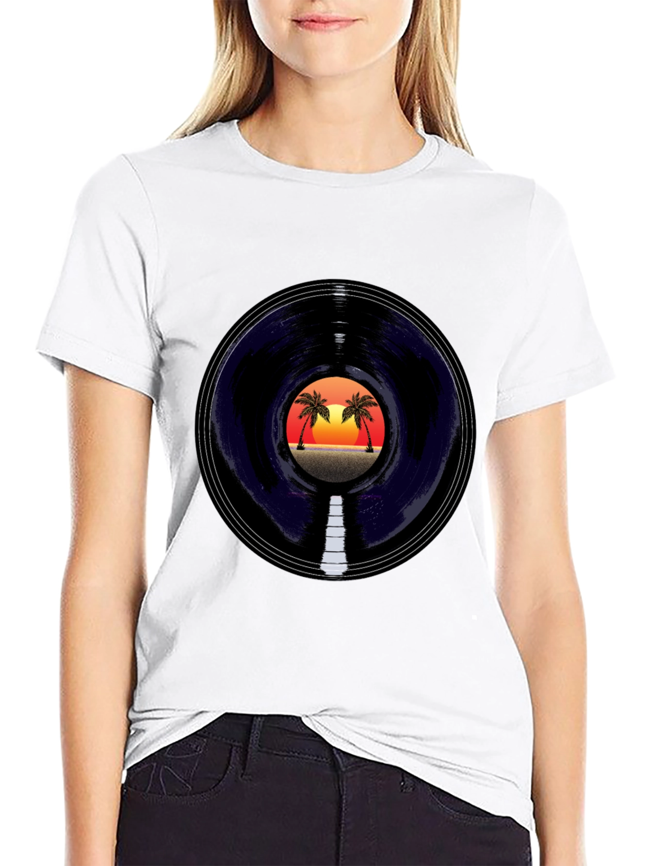 Sunset Vinyl Graphic Tee - Tropical Vibes