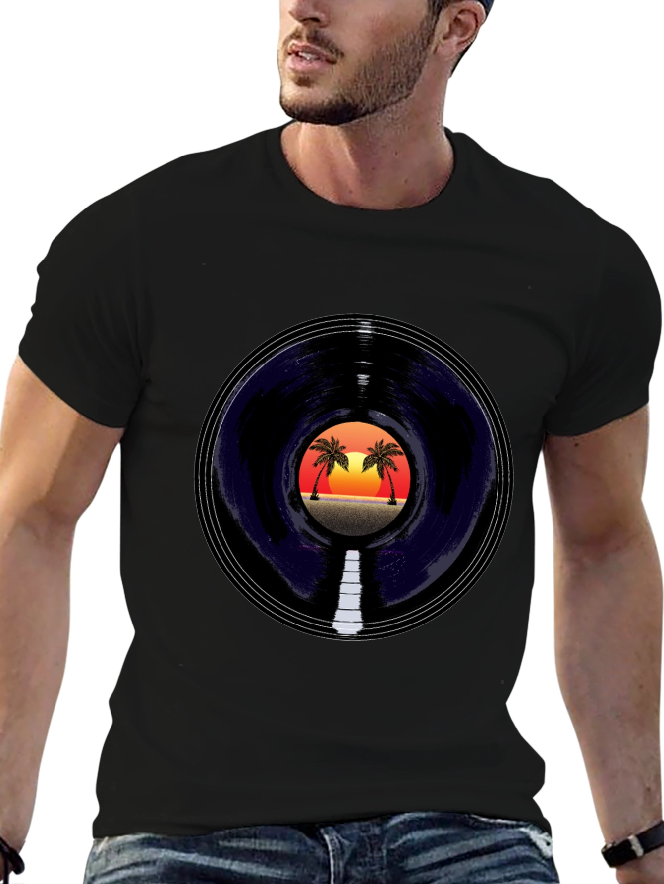 Sunset Vinyl Graphic Tee - Tropical Vibes