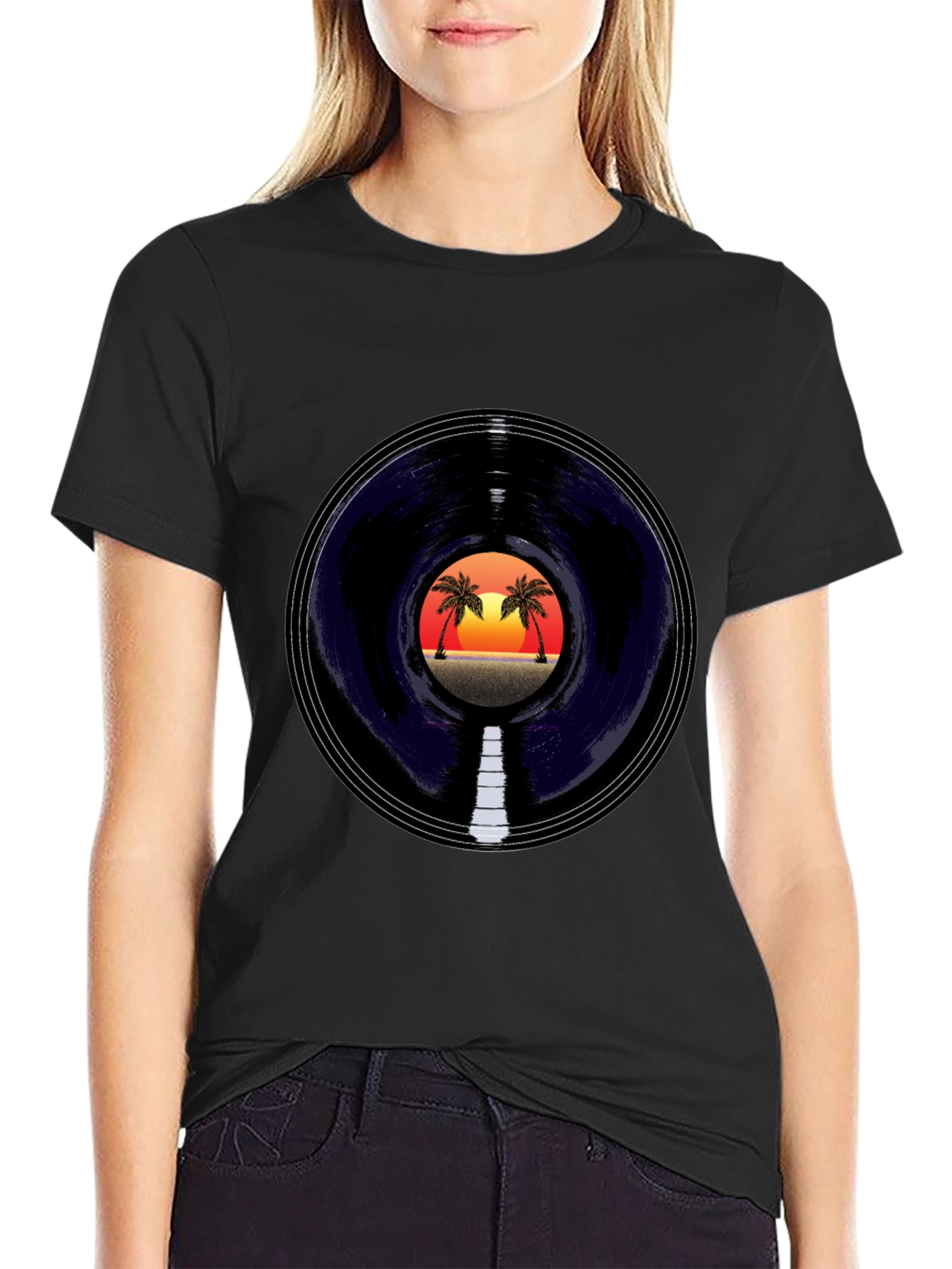 Sunset Vinyl Graphic Tee - Tropical Vibes