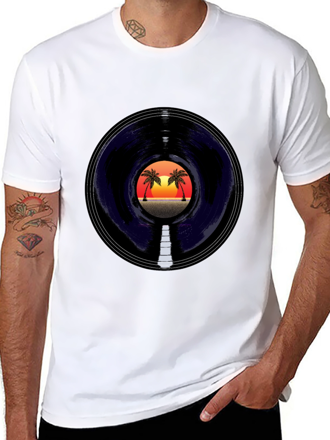 Sunset Vinyl Graphic Tee - Tropical Vibes