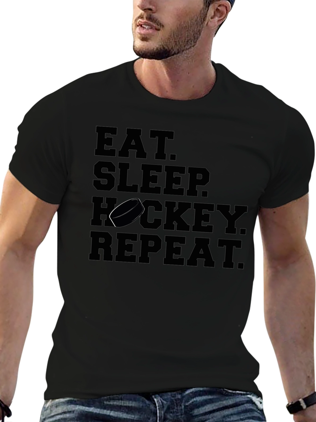 Eat Sleep Hockey Repeat Black T-Shirt