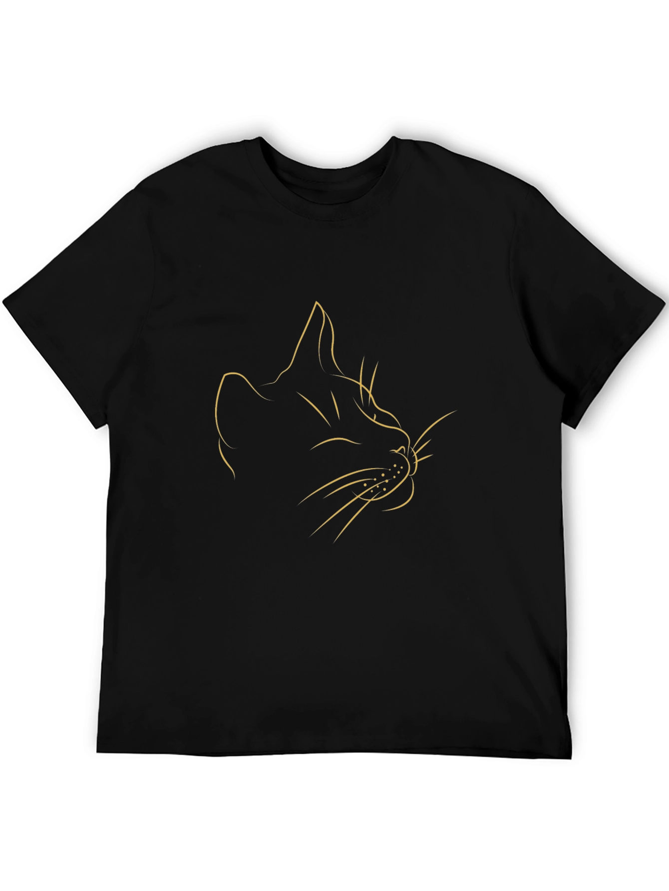 Minimalist Cat Line Art Black T-Shirt