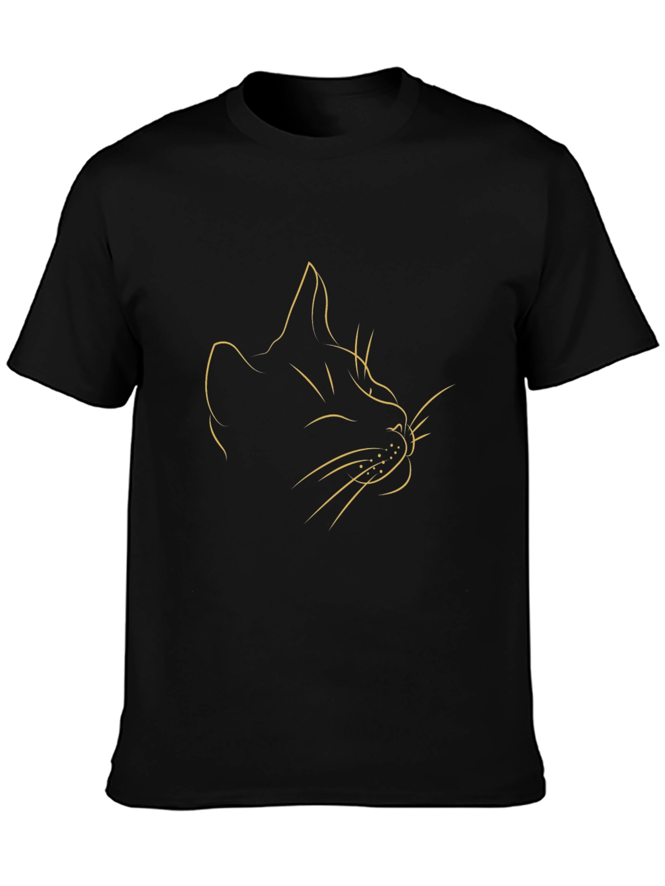 Minimalist Cat Line Art Black T-Shirt