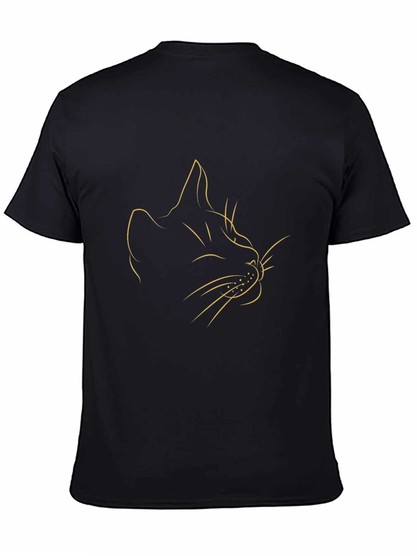 Minimalist Cat Line Art Black T-Shirt