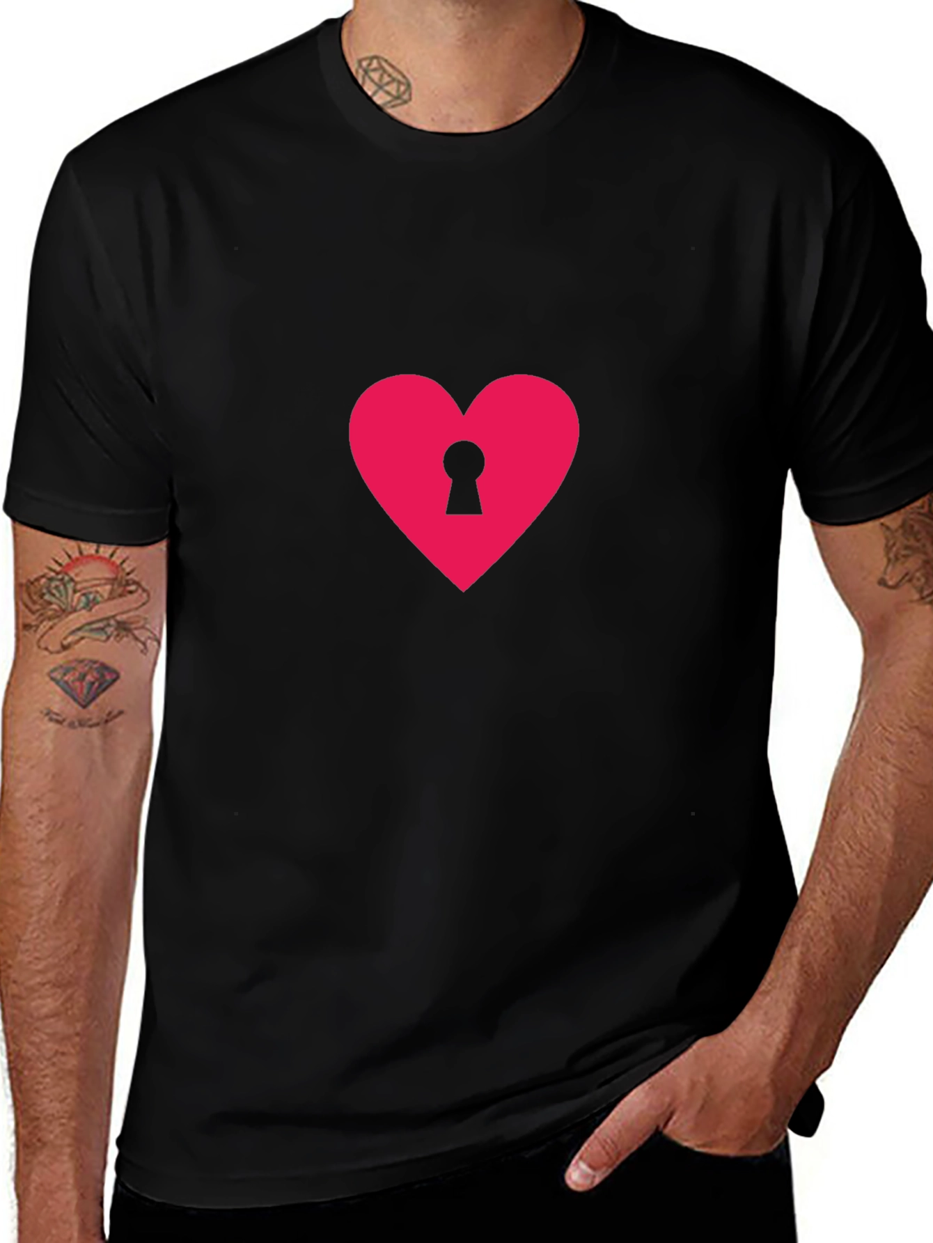 Heart Lock T-Shirt - Black Casual Tee