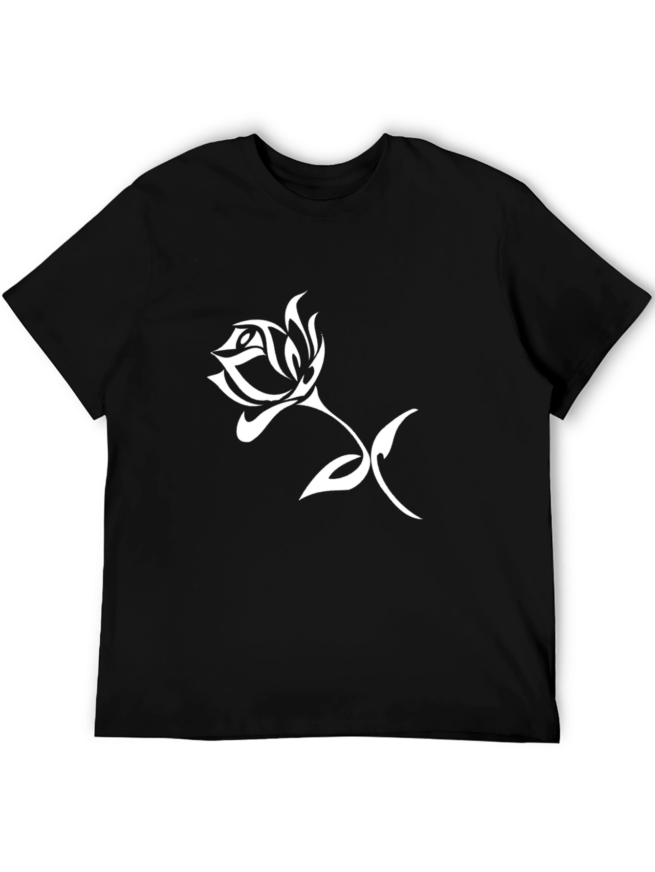 Black T-Shirt with Rose Graphic