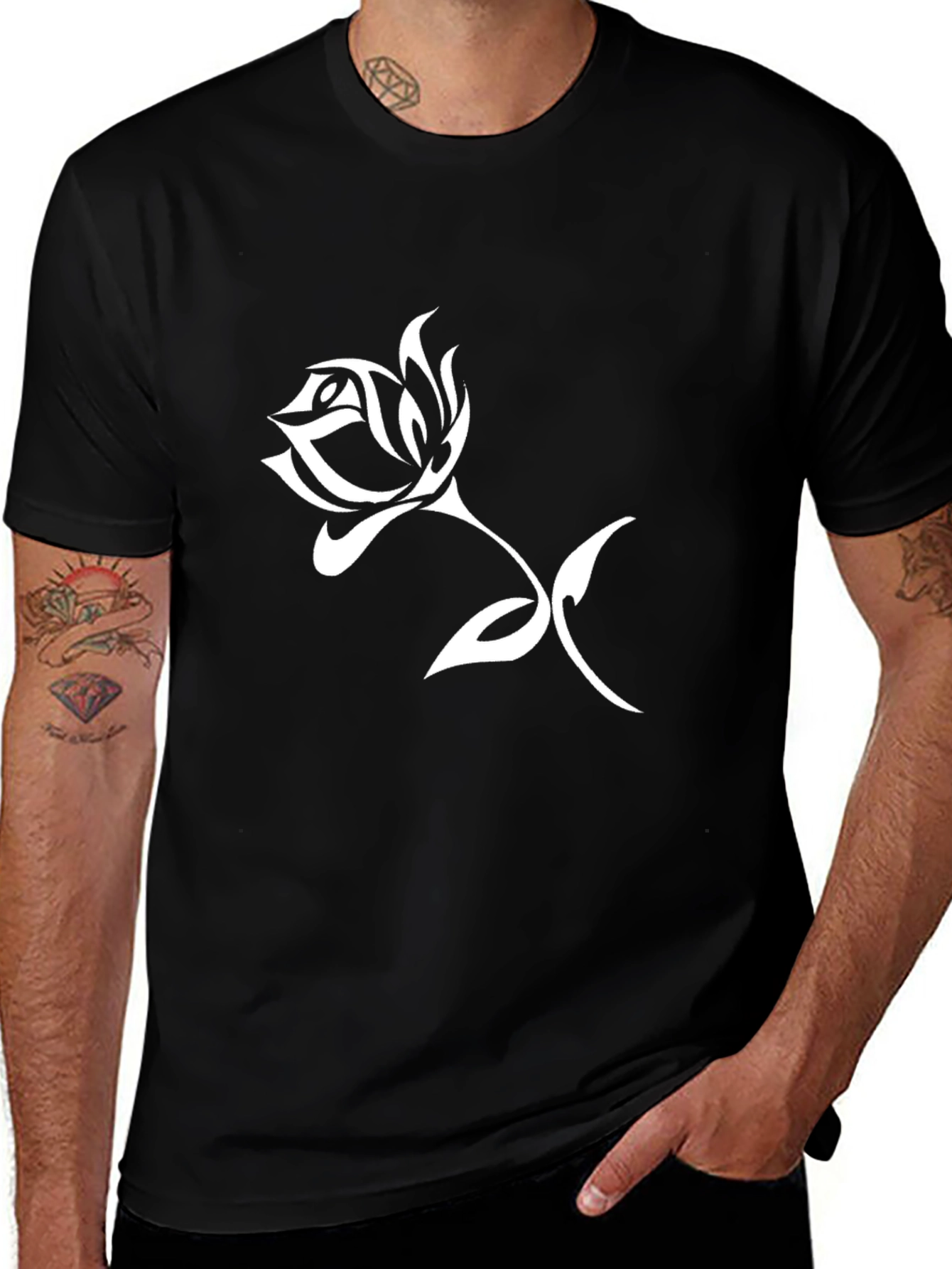 Black T-Shirt with Rose Graphic