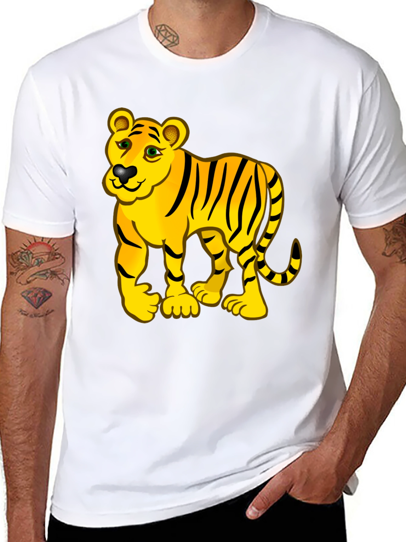 Tiger Cartoon Black T-Shirt