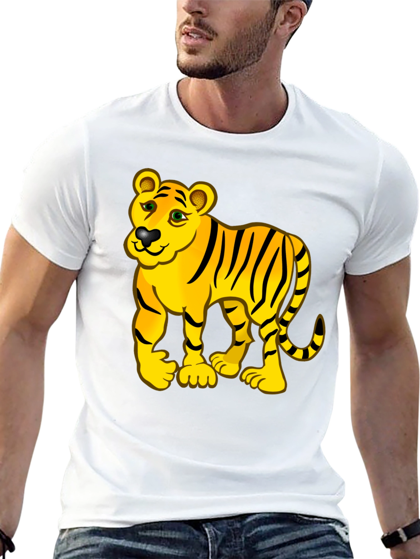 Tiger Cartoon Black T-Shirt