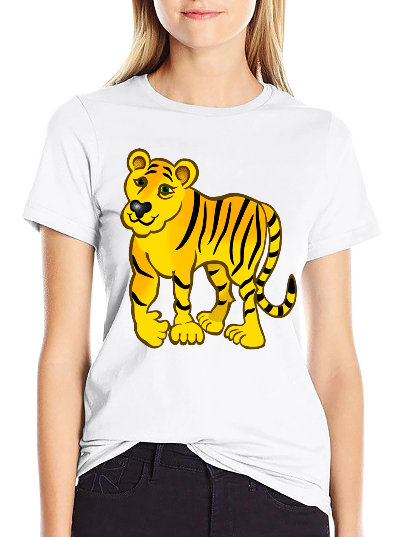 Tiger Cartoon Black T-Shirt