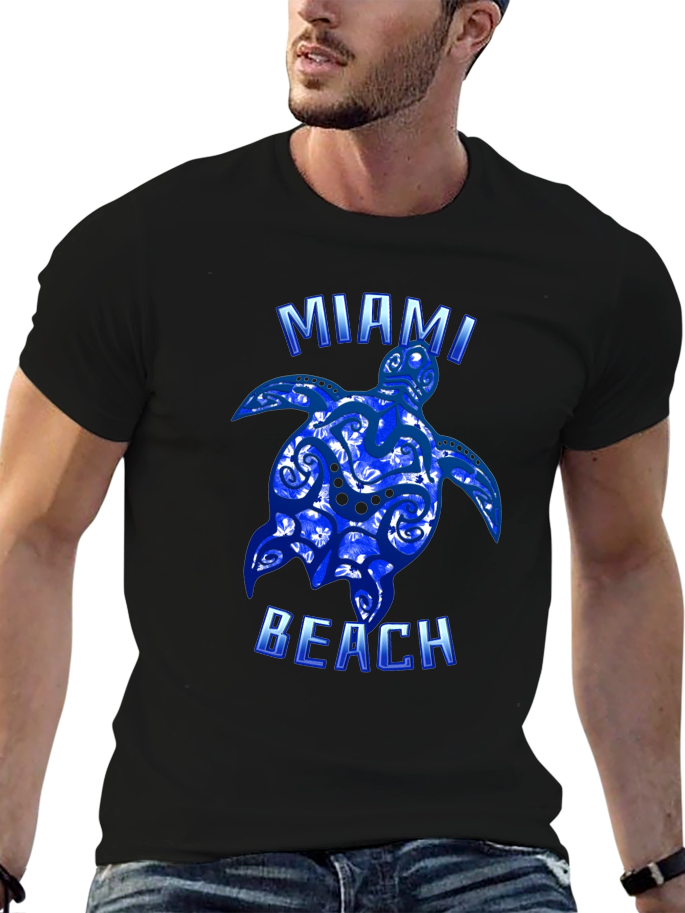Miami Beach Turtle Graphic T-Shirt