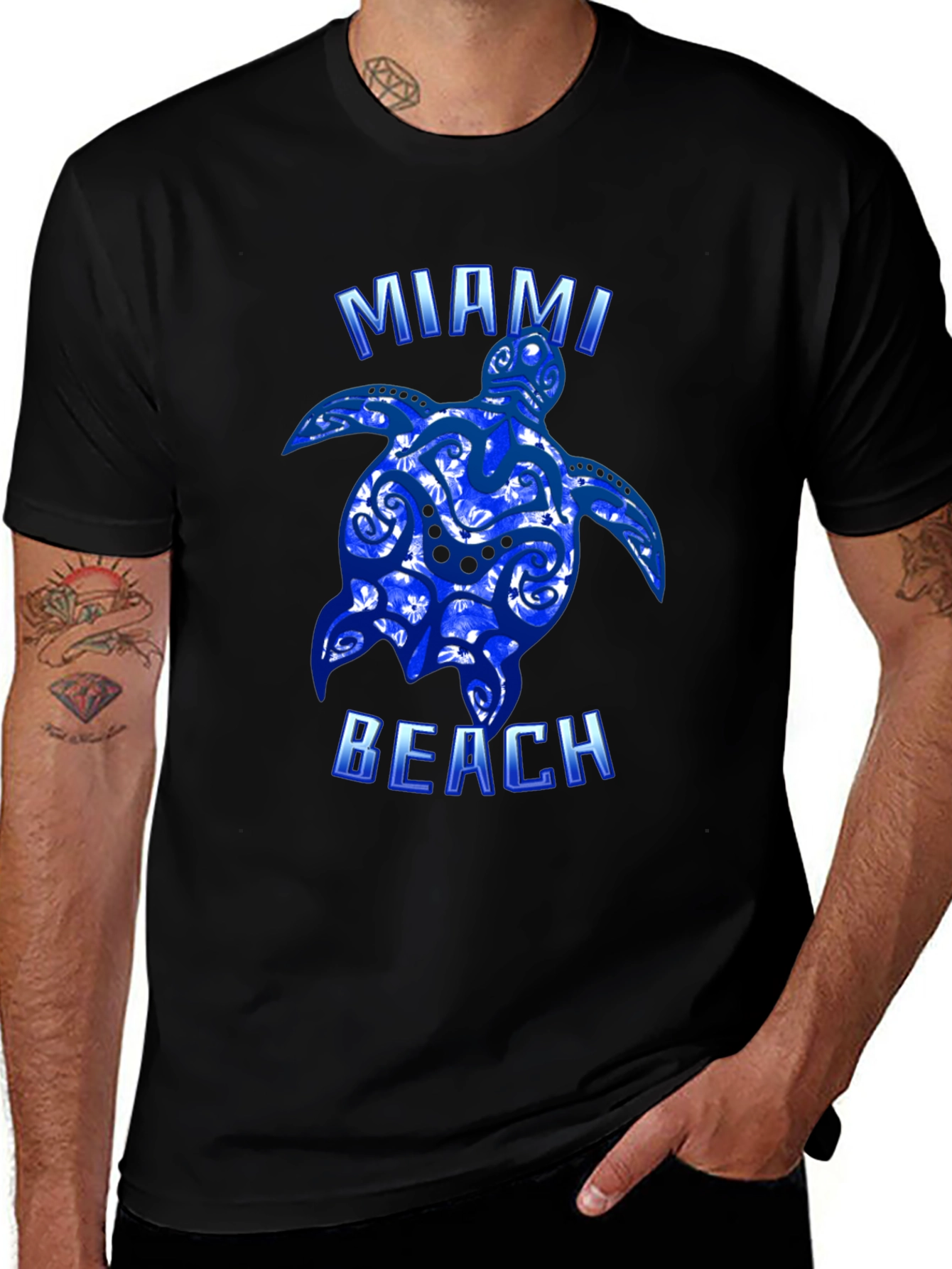 Miami Beach Turtle Graphic T-Shirt