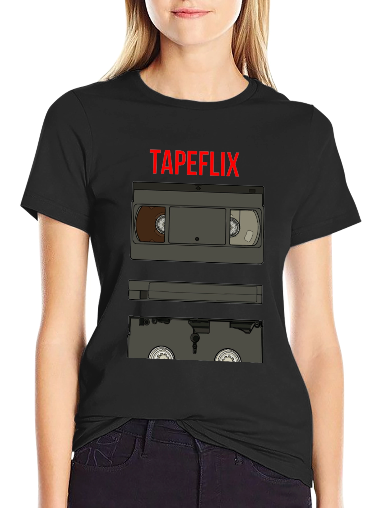 Tapeflix Retro VHS Tape Graphic Tee - Black
