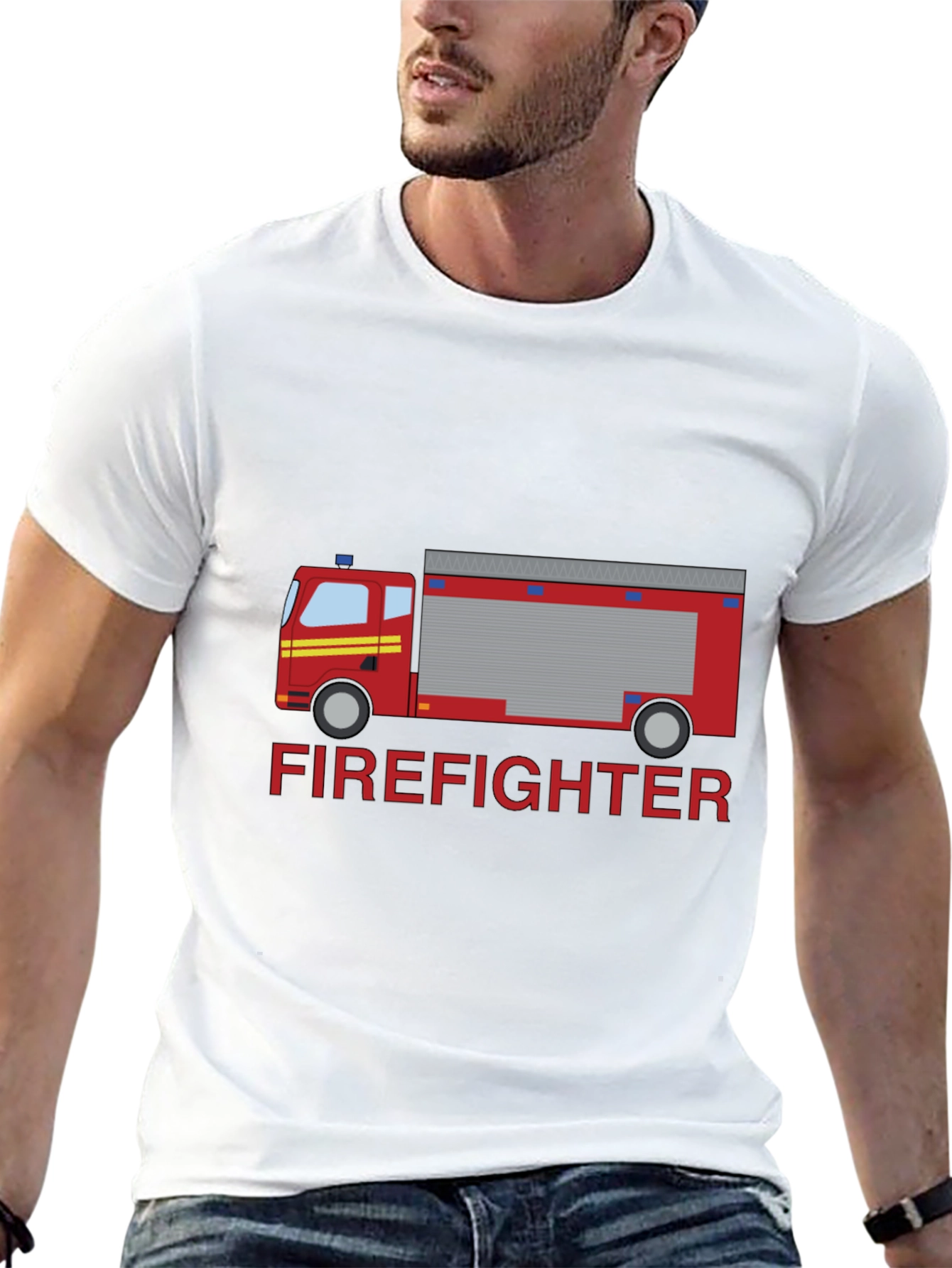 Firefighter Truck Graphic Tee - Black Cotton T-Shirt