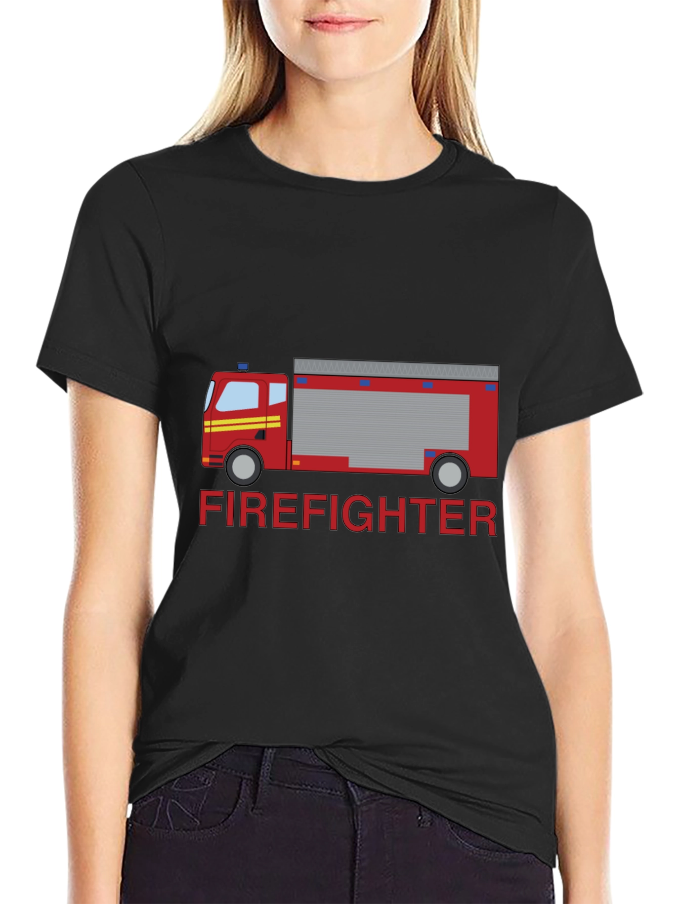 Firefighter Truck Graphic Tee - Black Cotton T-Shirt