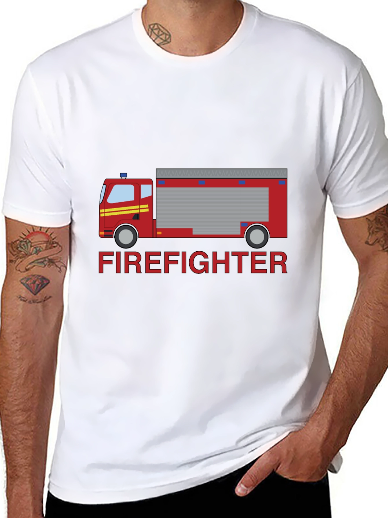 Firefighter Truck Graphic Tee - Black Cotton T-Shirt
