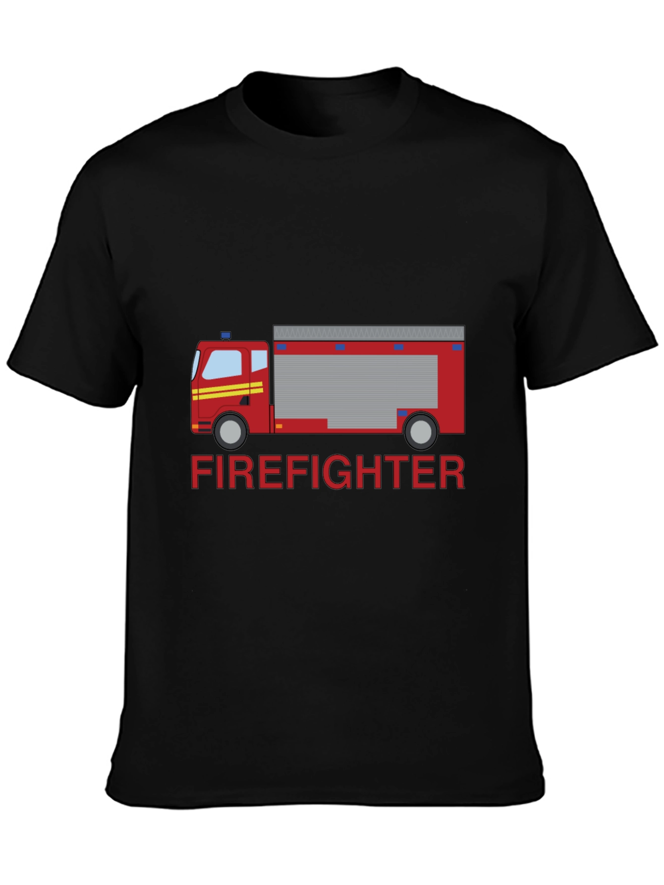 Firefighter Truck Graphic Tee - Black Cotton T-Shirt