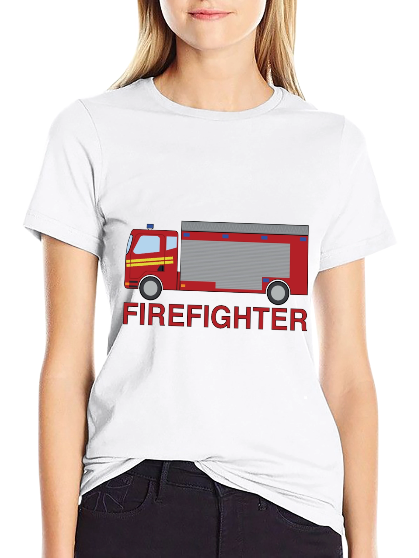 Firefighter Truck Graphic Tee - Black Cotton T-Shirt