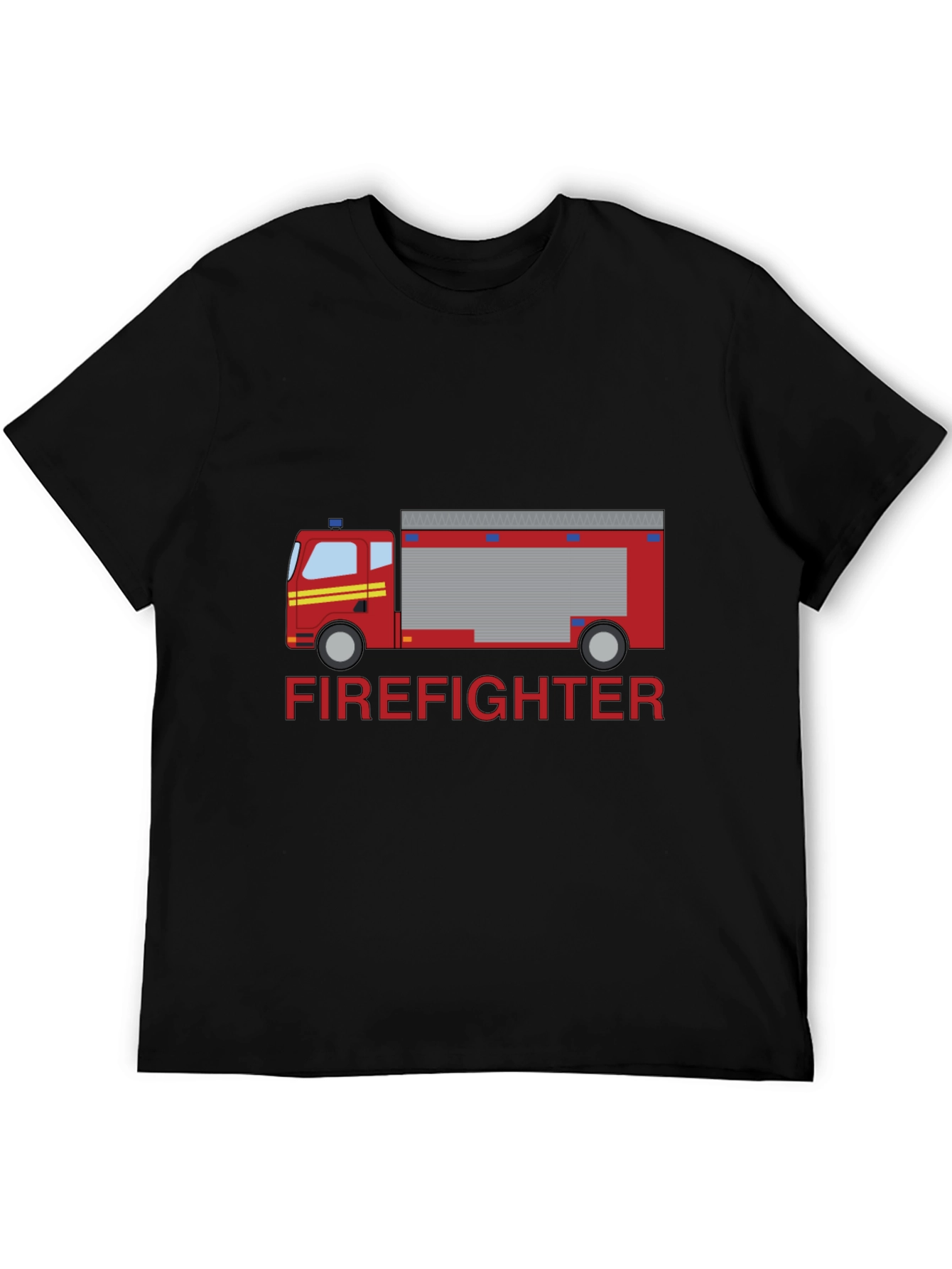 Firefighter Truck Graphic Tee - Black Cotton T-Shirt
