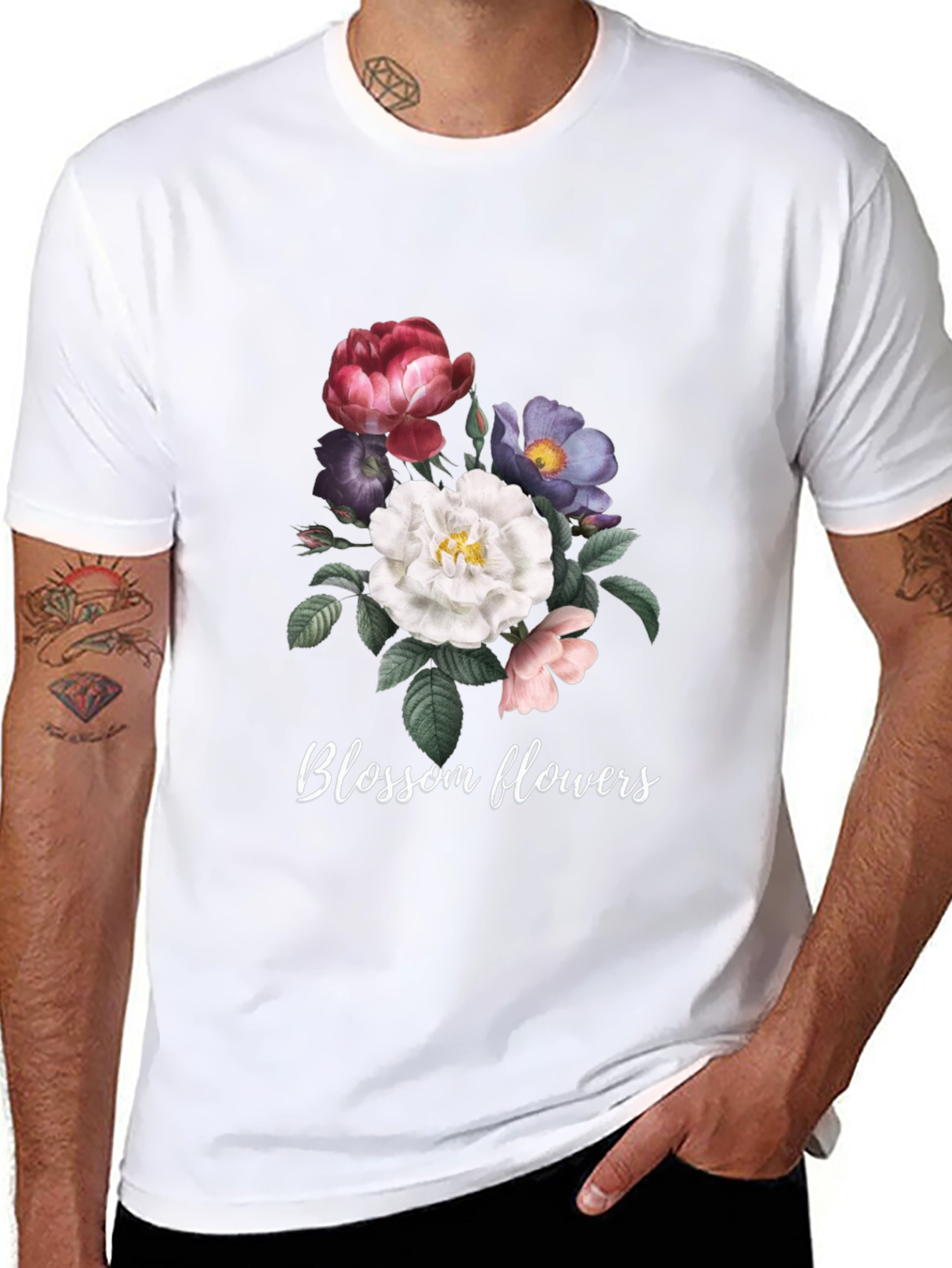 Floral Blossom Graphic Tee - Black Cotton