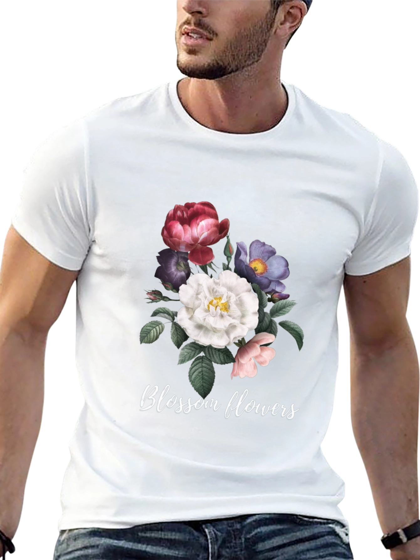 Floral Blossom Graphic Tee - Black Cotton