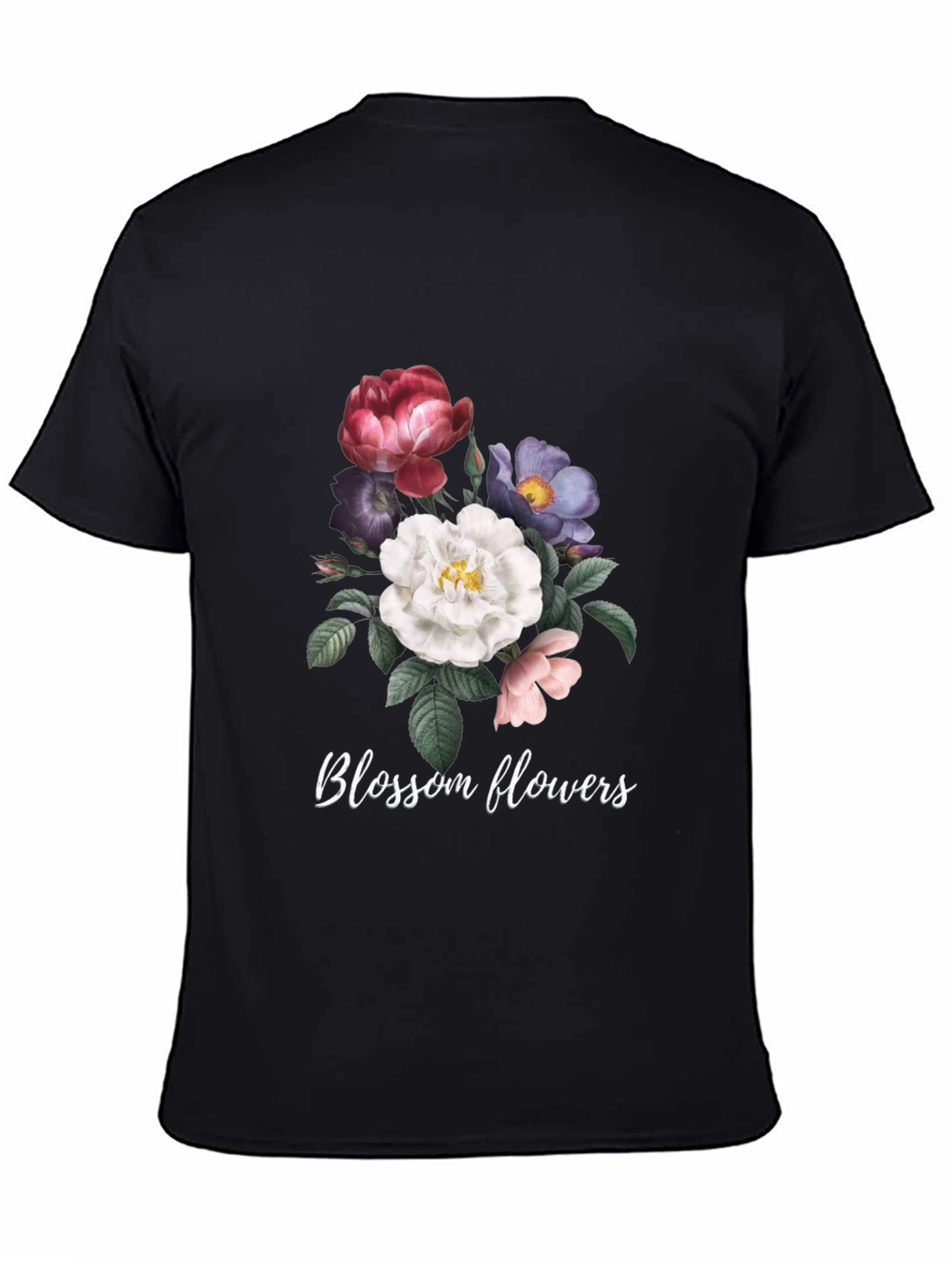 Floral Blossom Graphic Tee - Black Cotton