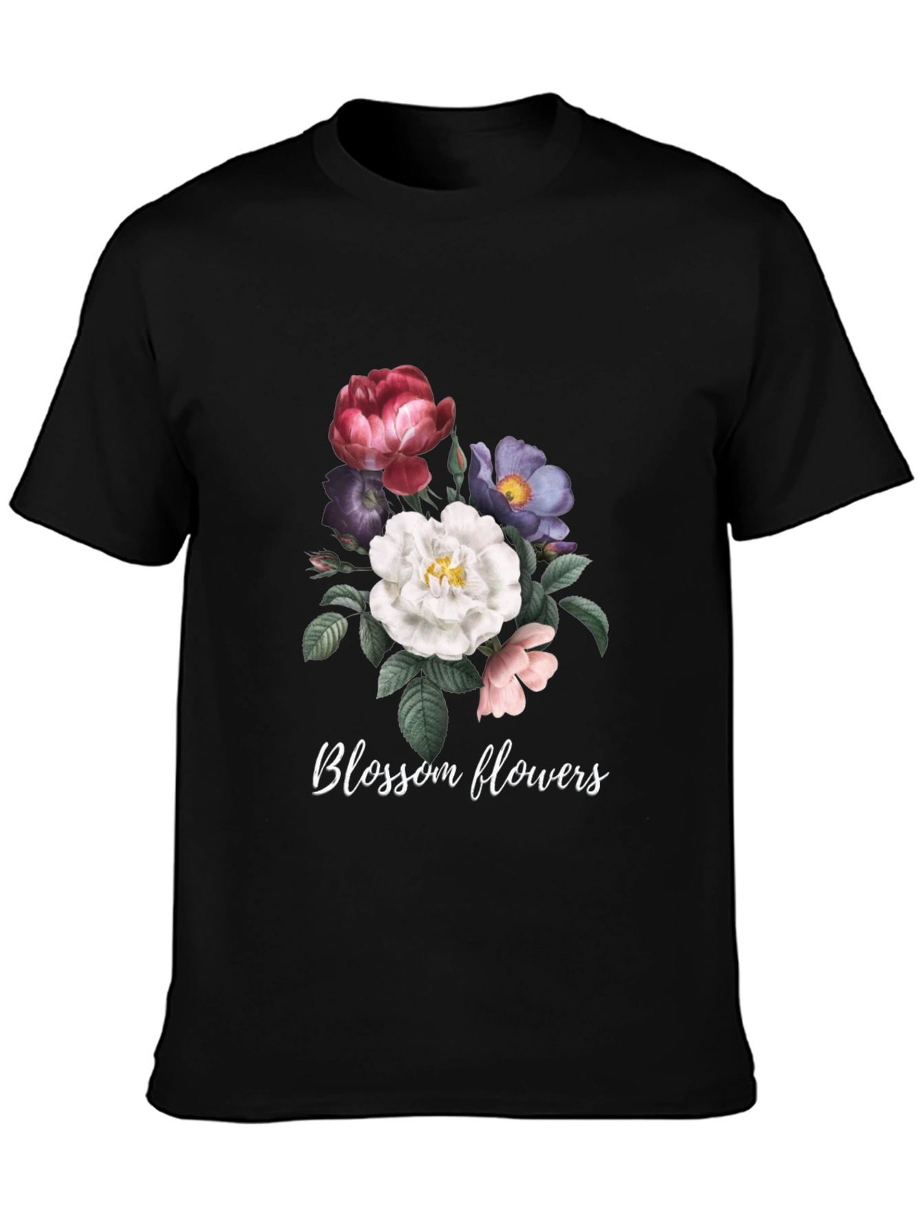 Floral Blossom Graphic Tee - Black Cotton
