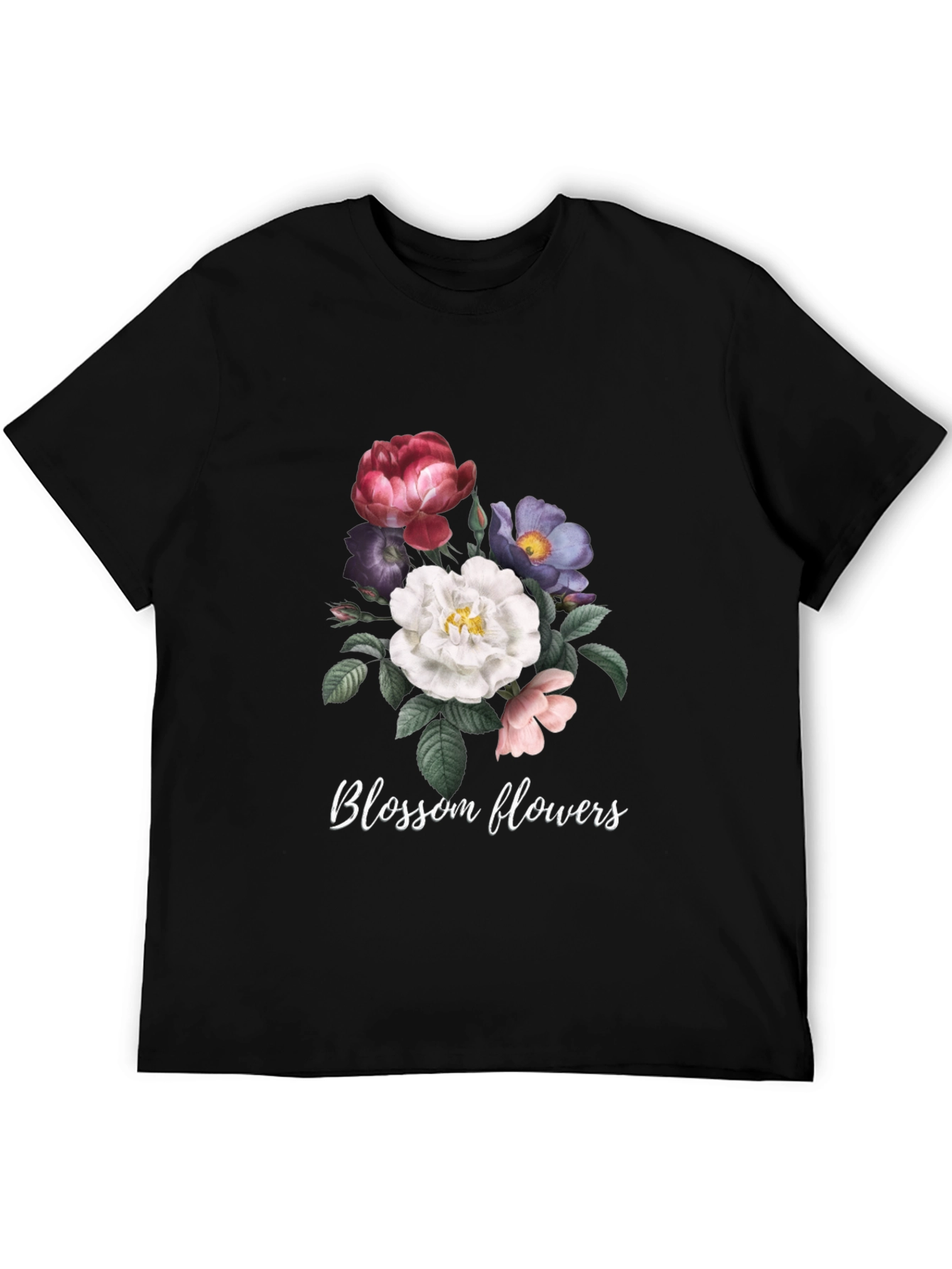 Floral Blossom Graphic Tee - Black Cotton