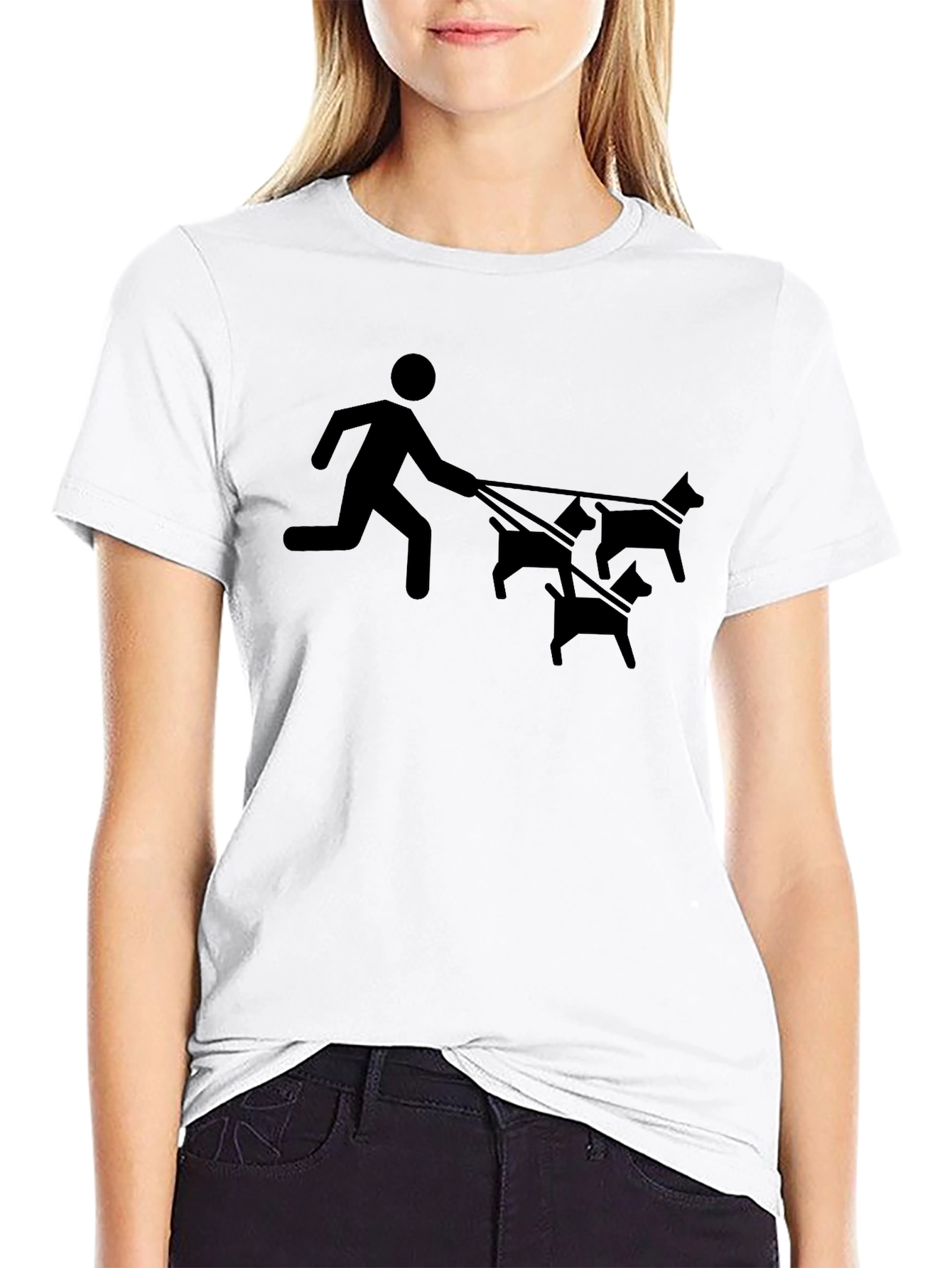 Mans Black Funny Dog Walker Graphic Tee