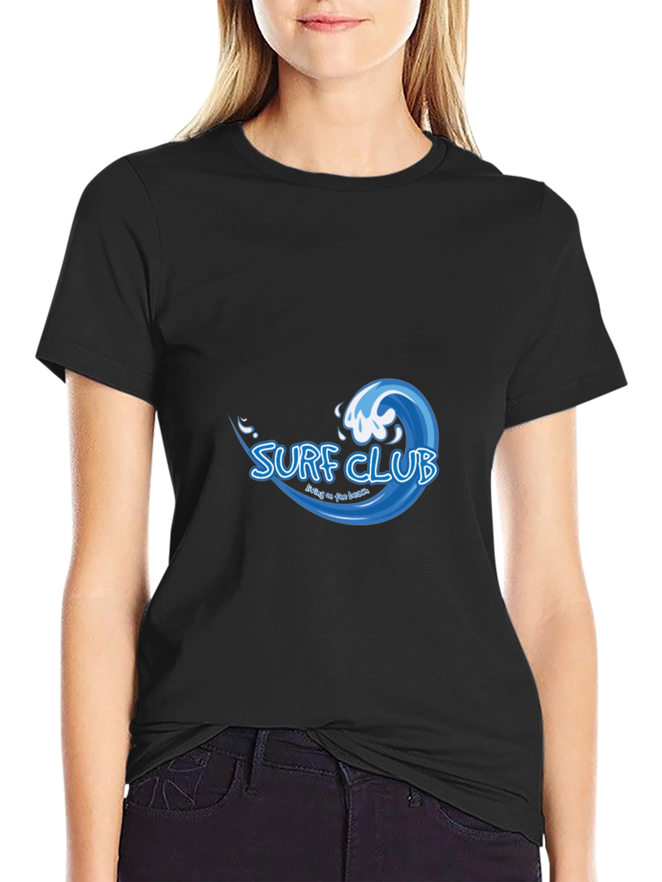 Surf Club Graphic Tee - Black Cotton T-Shirt
