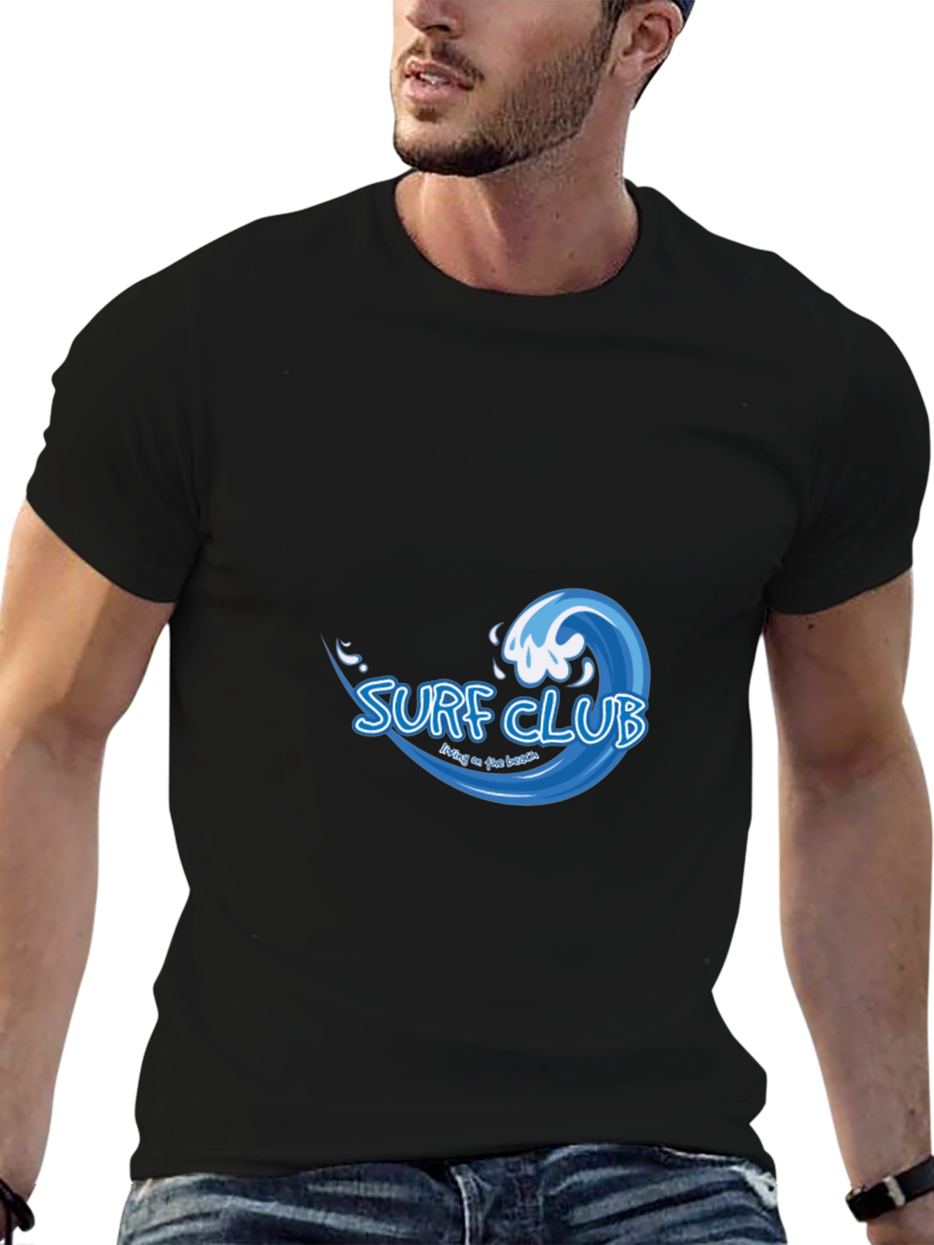 Surf Club Graphic Tee - Black Cotton T-Shirt