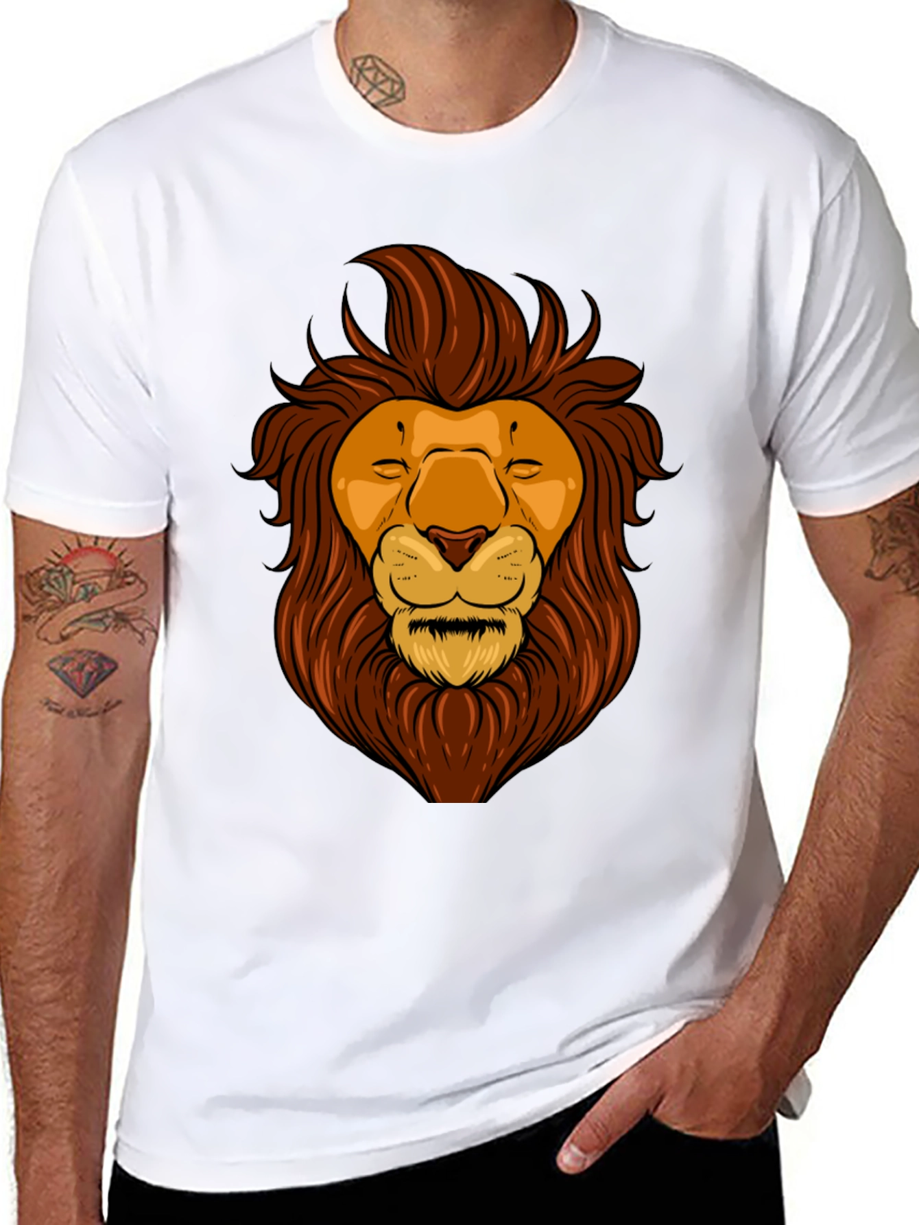 Lion Graphic Black T-Shirt - Mens Crew Neck Tee