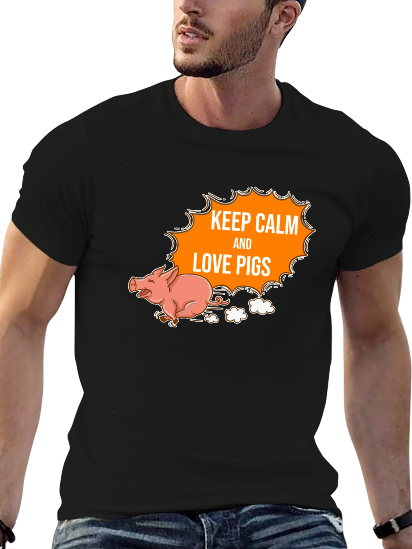 Keep Calm and Love Pigs Black T-Shirt