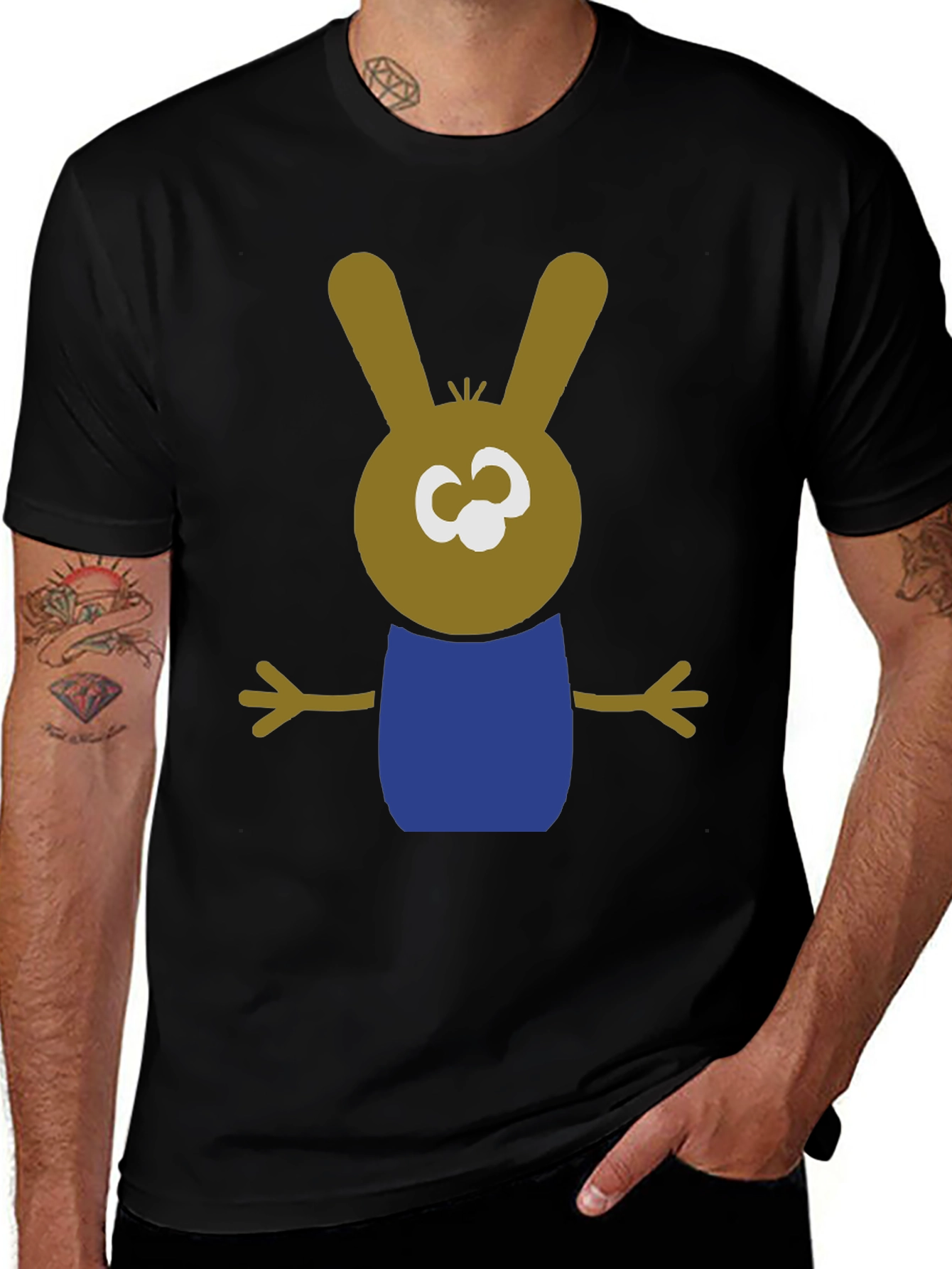 Cartoon Bunny Graphic Tee - Black Cotton Blend Shirt