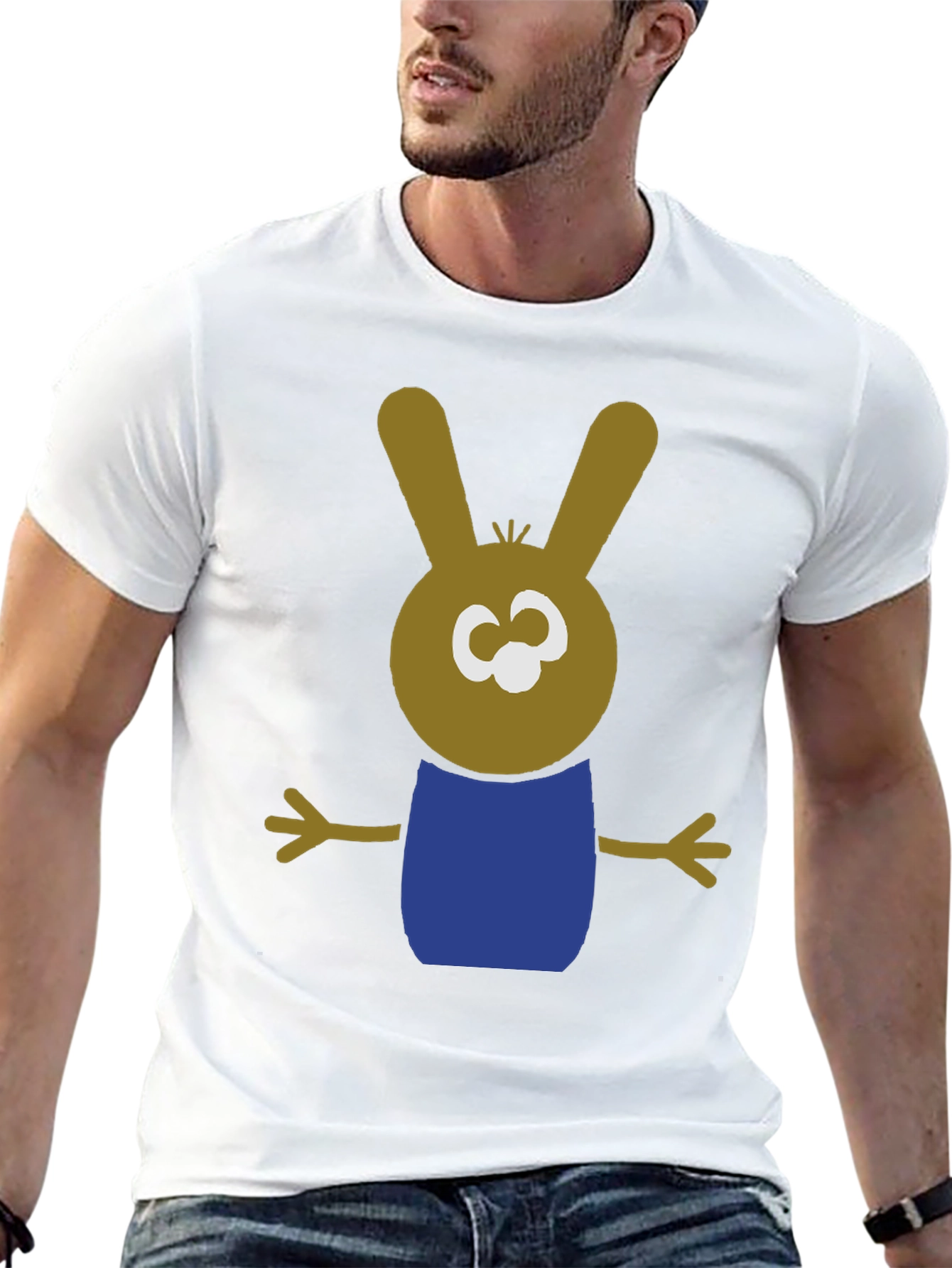Cartoon Bunny Graphic Tee - Black Cotton Blend Shirt